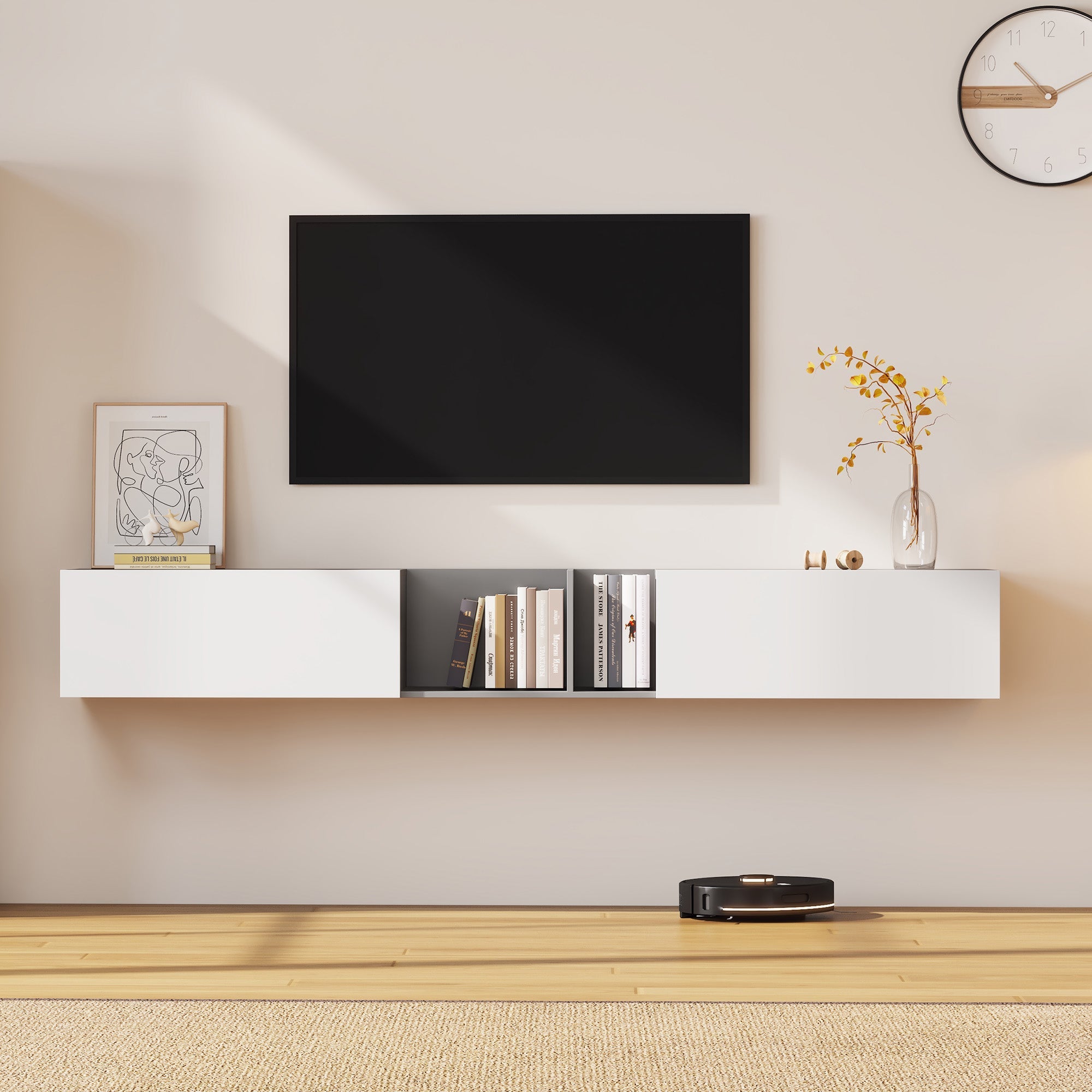 Logidon TV-meubel 170 cm hoogglans zwart glasplank LED
