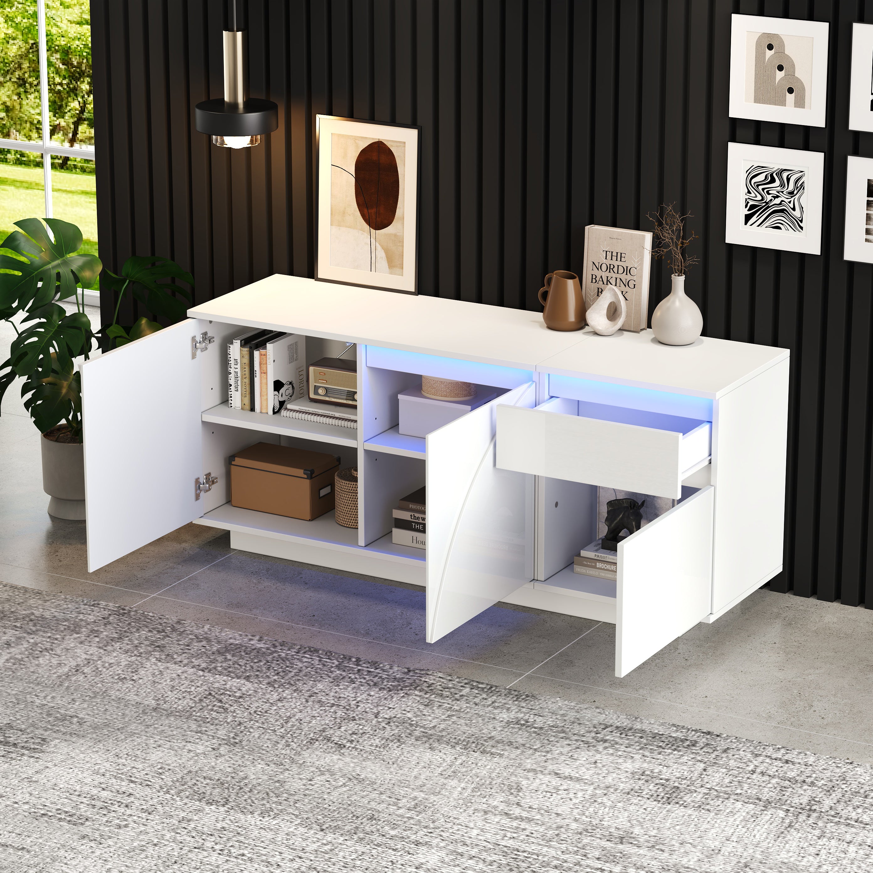 Logidon 140 x 40 x 60 cm hoogglans dressoir wit met LED