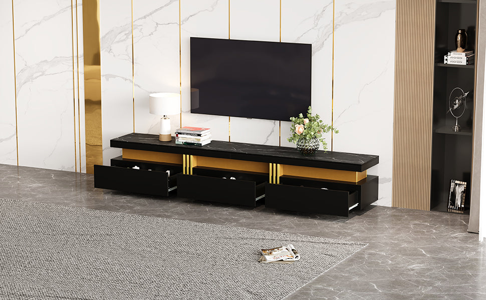 Logidon Zwarte tv-wandmeubelset 2 tv-kast salontafel marmerlook