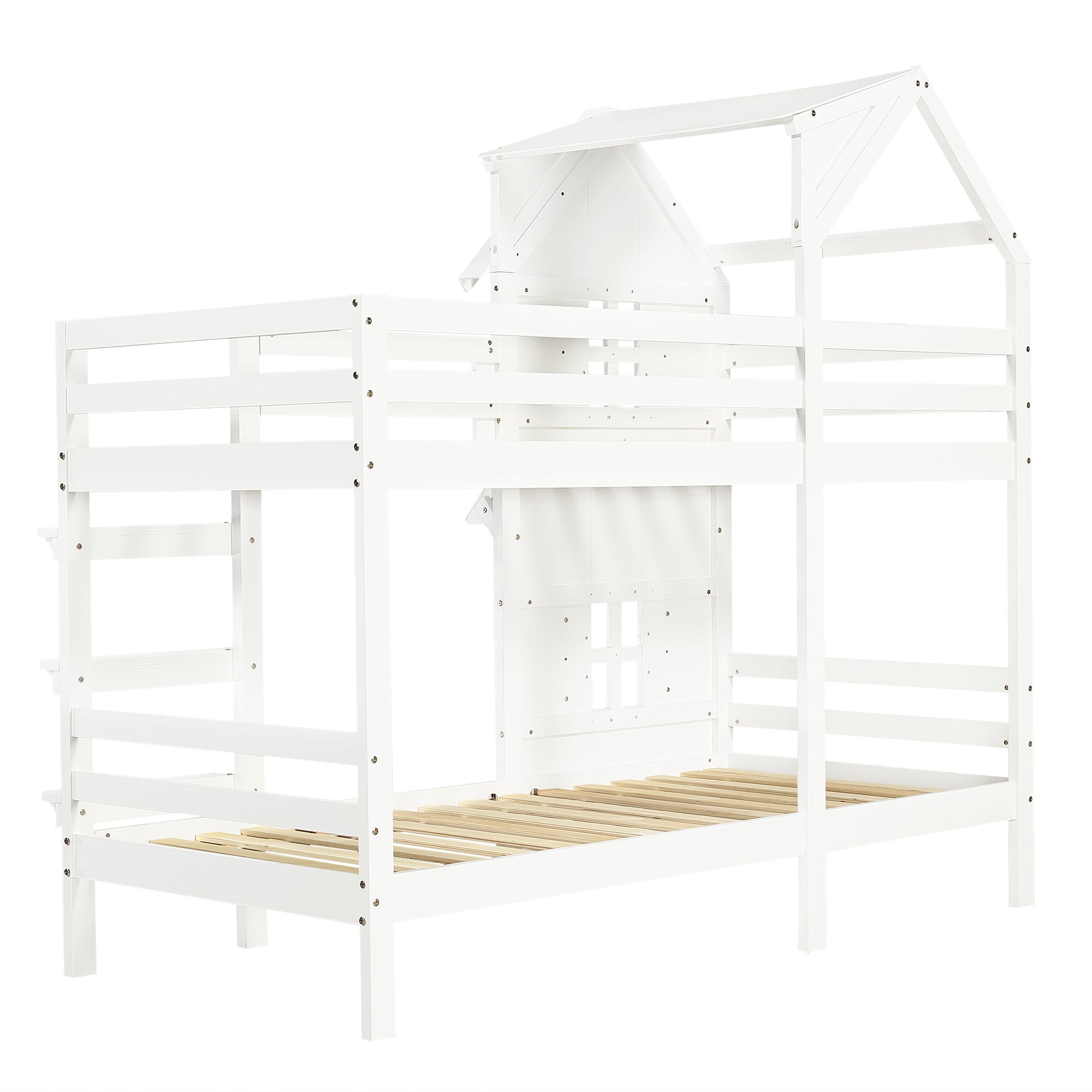 Logidon stapelbed huisstijl 90x200 wit met raam en dak