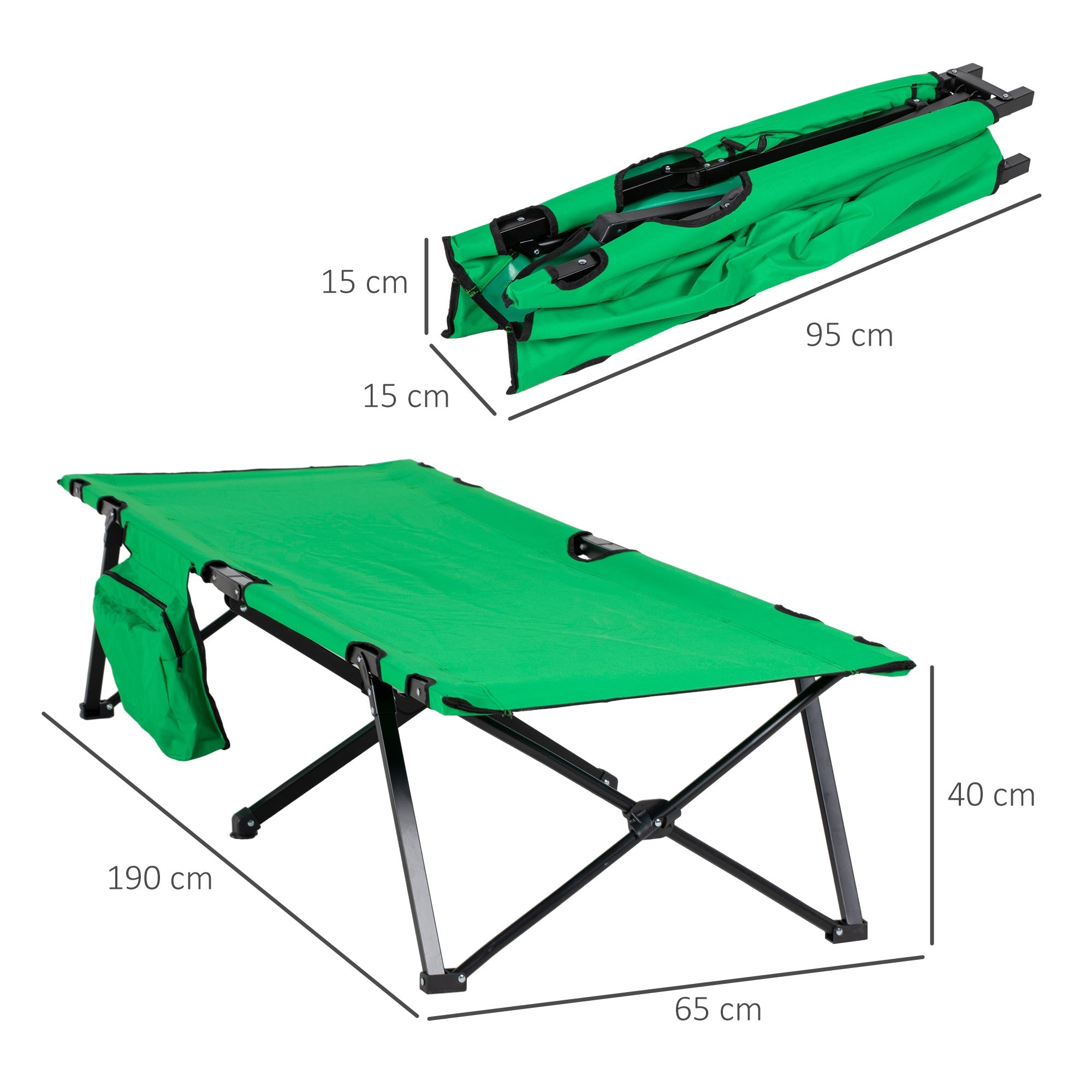 Logidon Opklapbaar Campingbed Met Zijvak Groen Zwart 200x73 cm