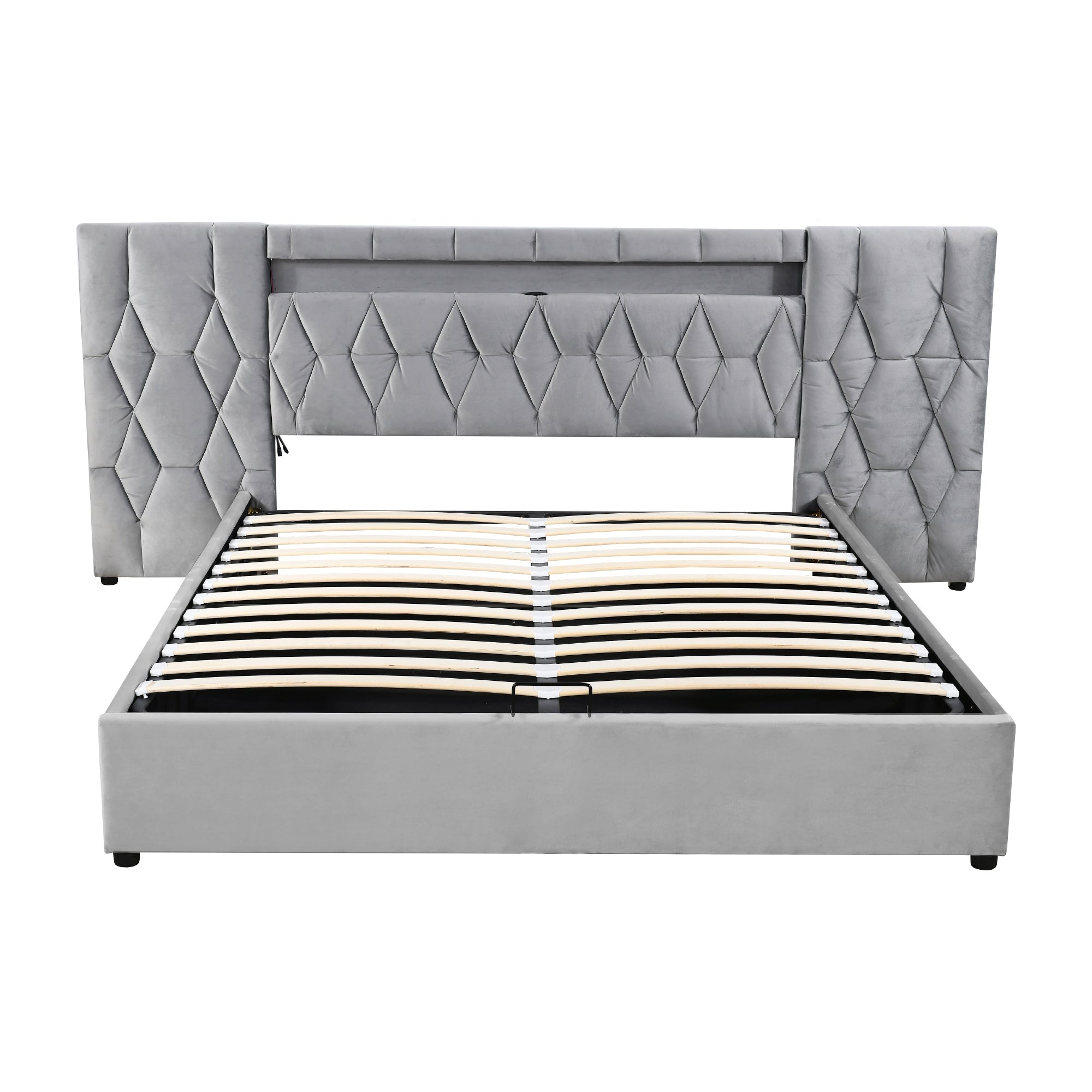 Logidon Elegant gestoffeerd bed 160x200 grijs met LED en USB opbergruimte
