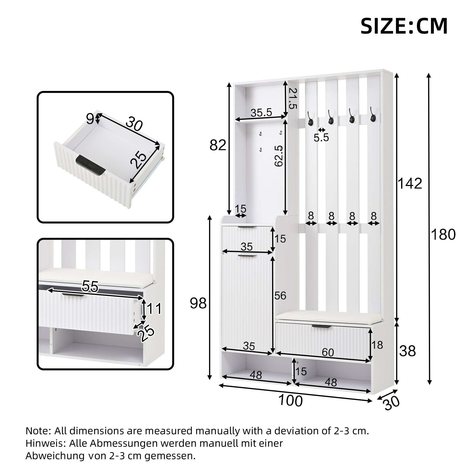 Logidon Kledingkast 6in1 Wit 100x30x180 cm Schoenenbankopberger