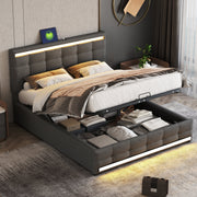 Logidon gestoffeerd bed 140x200 LED, opbergruimte, USB, grijs