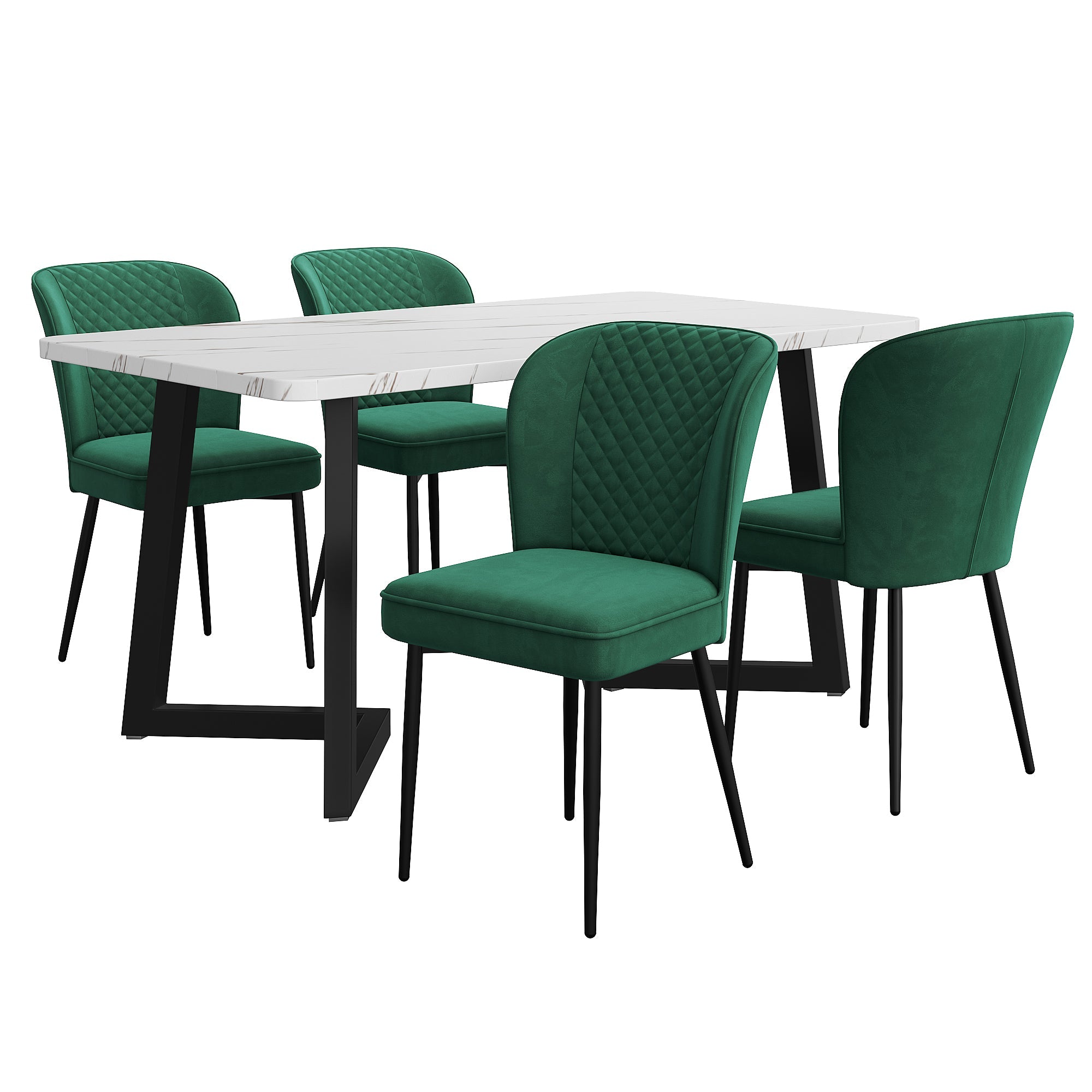 Logidon eettafelset 117x68x75 cm met 4 donkergroene fluwelen stoelen
