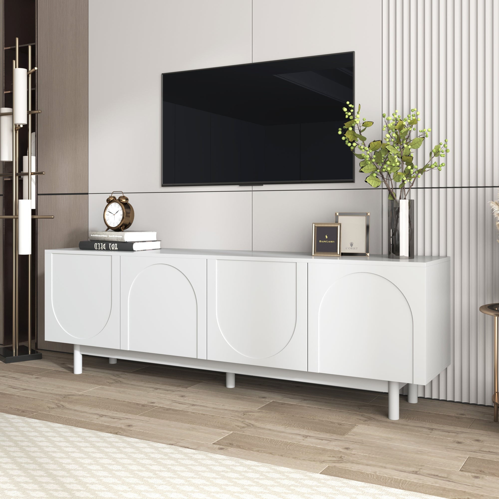 Logidon Lightweight lowboard TV furniture in luxury style white 175 cm