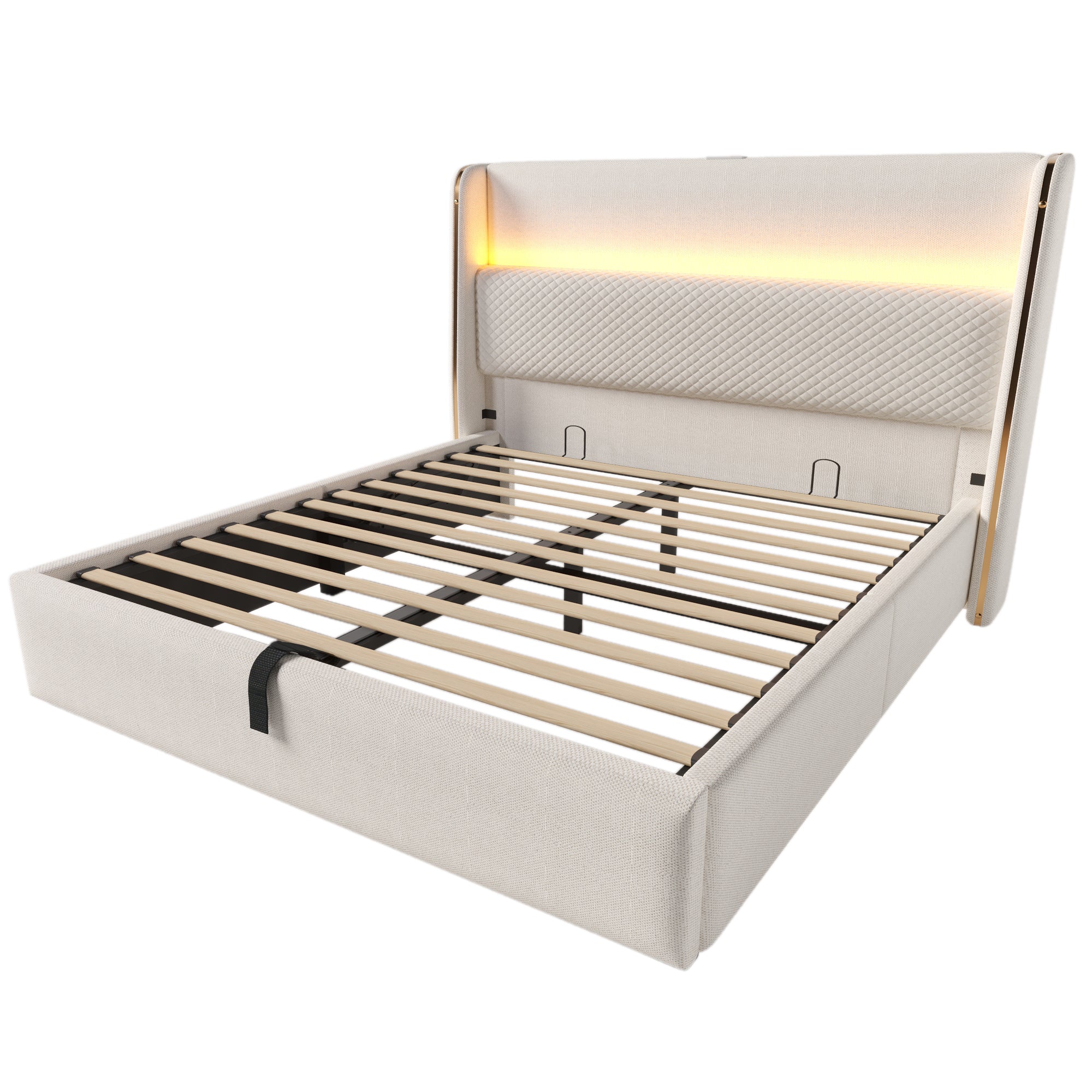 Logidon hydraulisch bed 140x200 beige linnenlook met LED