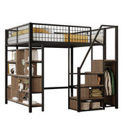 Logidon hoogslaper 140x200 cm metaal zwart met opbergruimte trap