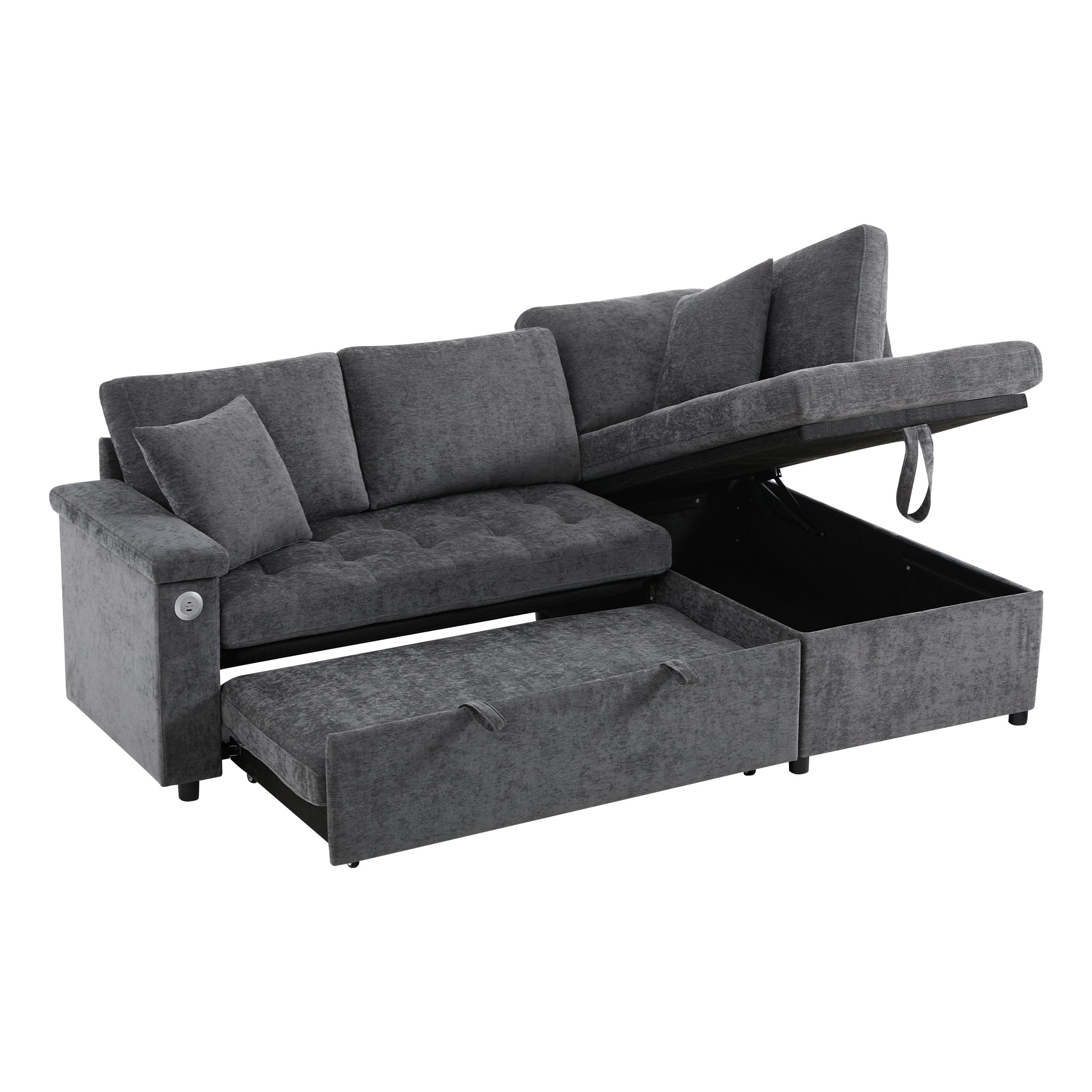 Logidon L-vorm slaapbank grijs fluweel chenille 209x130 cm opbergruimte