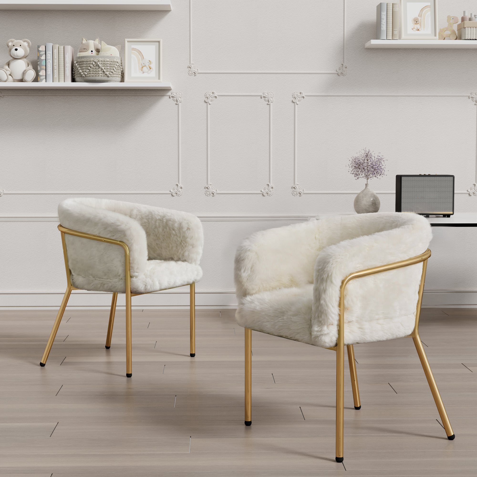 Logidon dining chair beige velvet look with gold metal legs