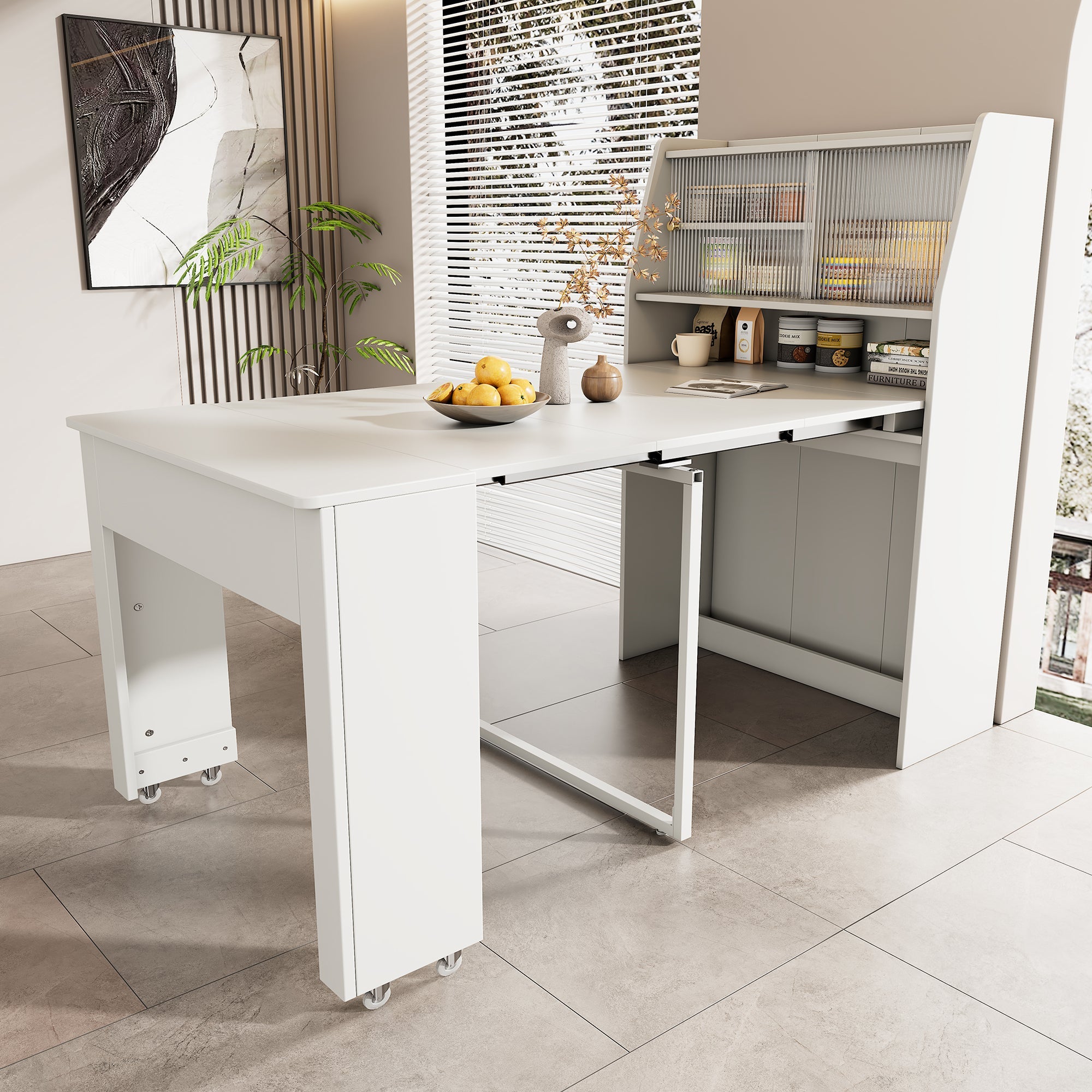 Logidon uitschuifbare eettafel met opbergruimte wit L52/132,5 B80 H76 cm