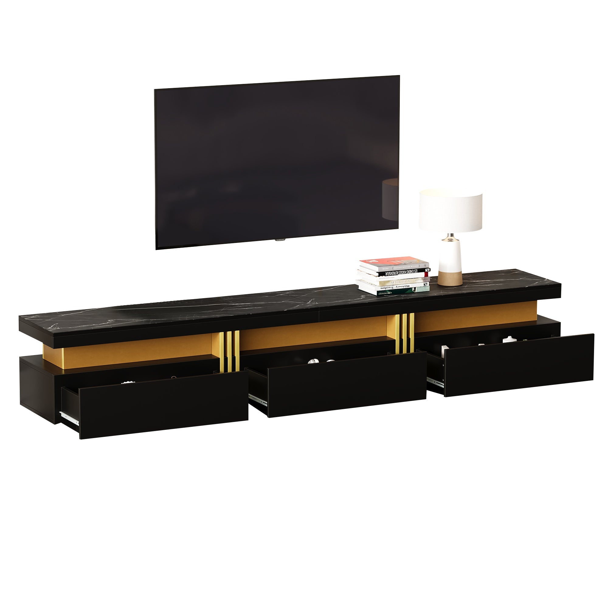 Logidon Zwarte tv-wandmeubelset 2 tv-kast salontafel marmerlook