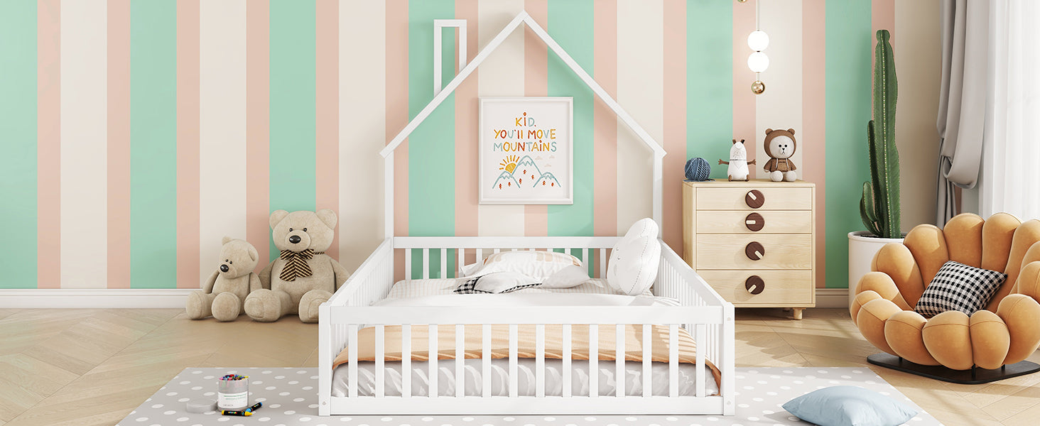 Logidon kinderbed 140x200 schouwvorm wit grenenhout met lattenbodem