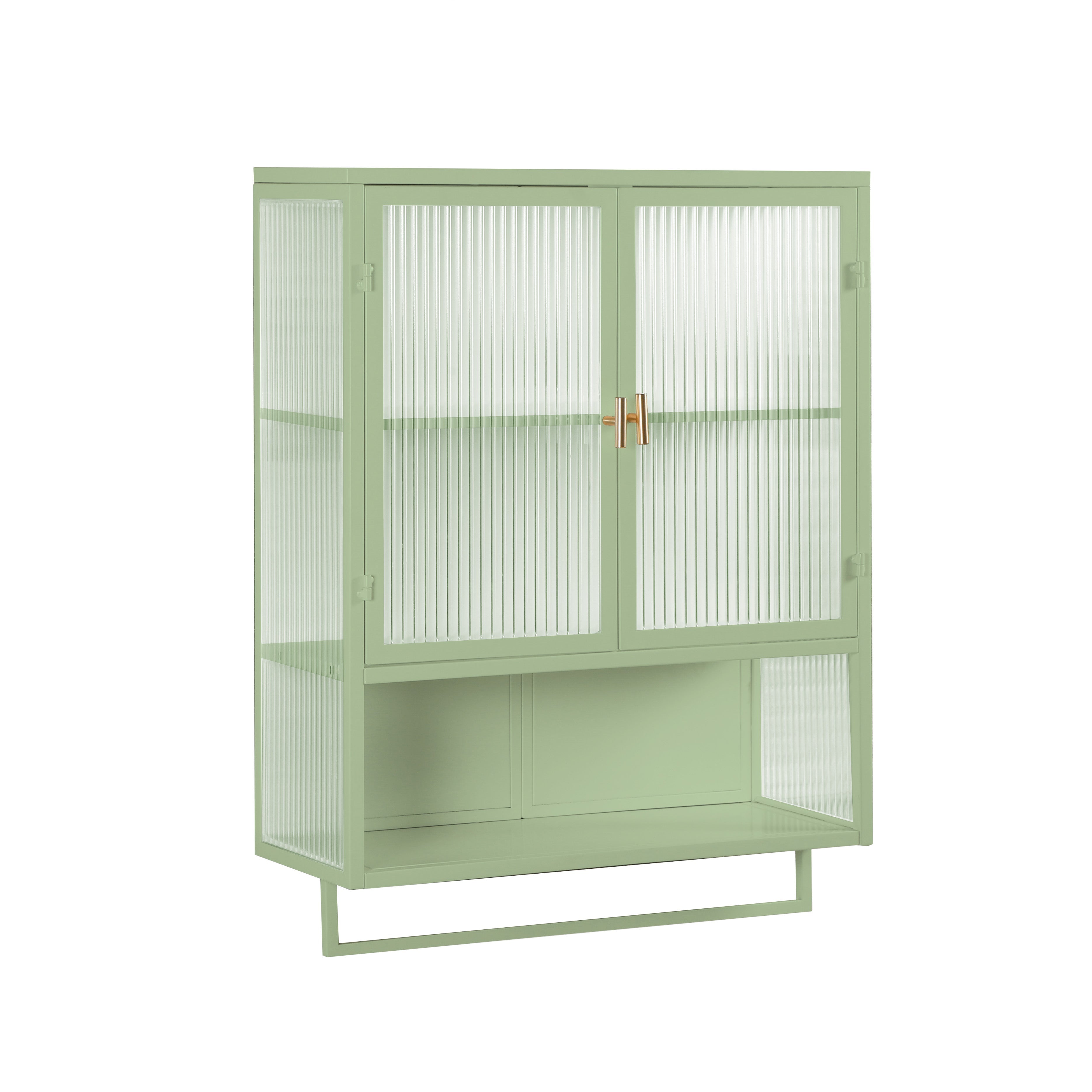 Logidon 60 cm glazen wandvitrinekast groen, tweedeurskast met planken