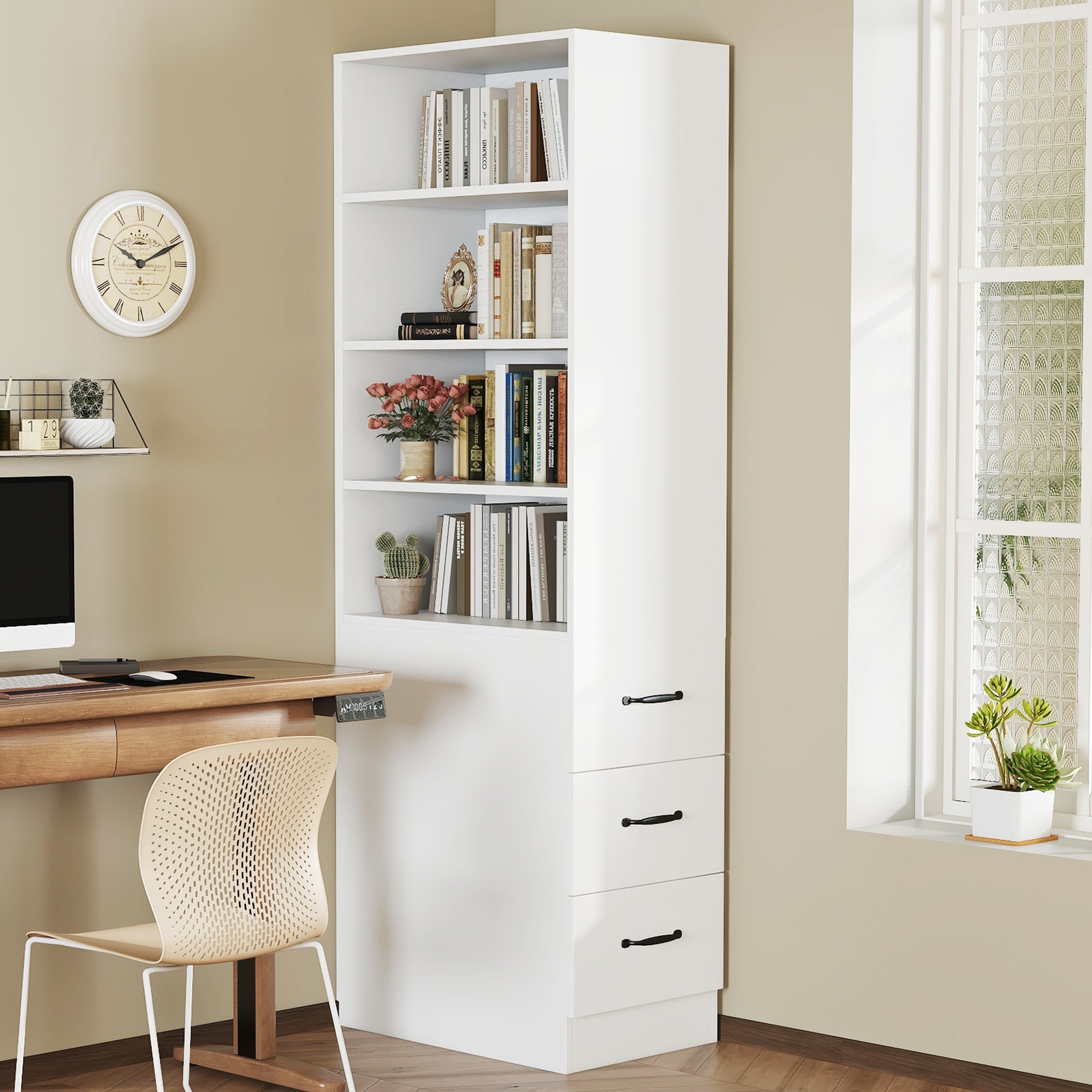 Logidon 180 cm smalle boekenkast wit met zijladen