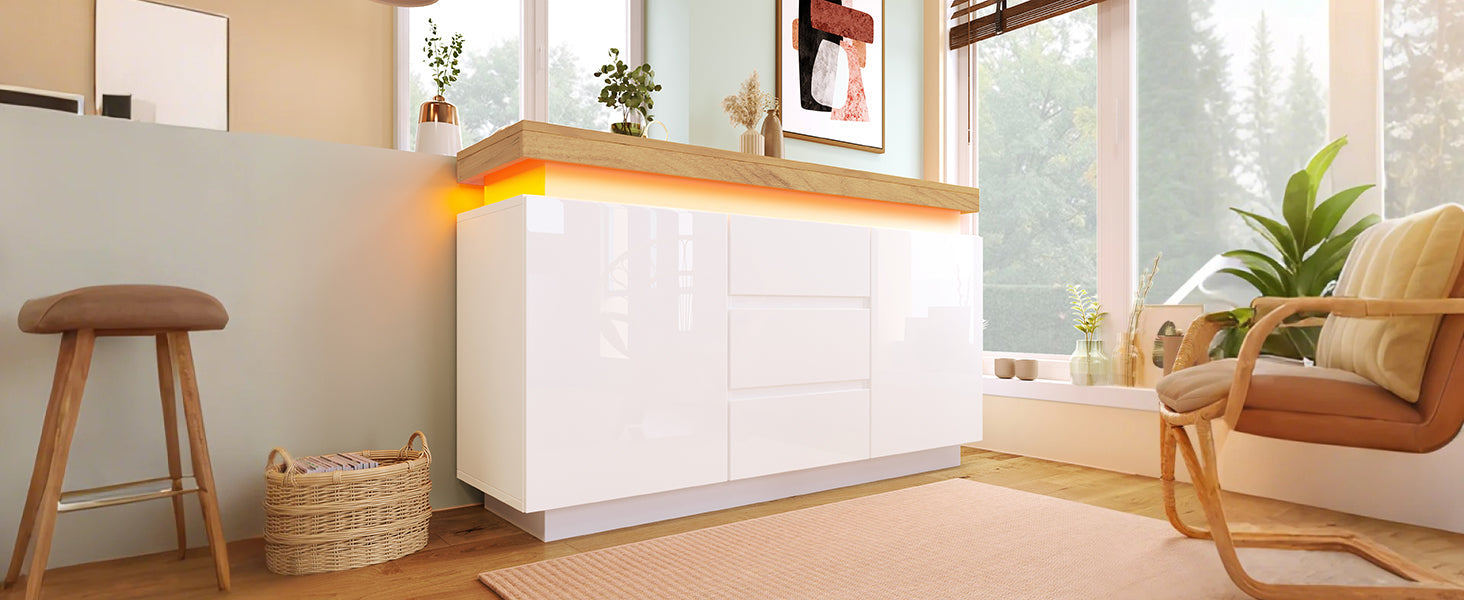 Logidon Wit Dressoir Met LED Verlichting 2 Deurs 3 Lades