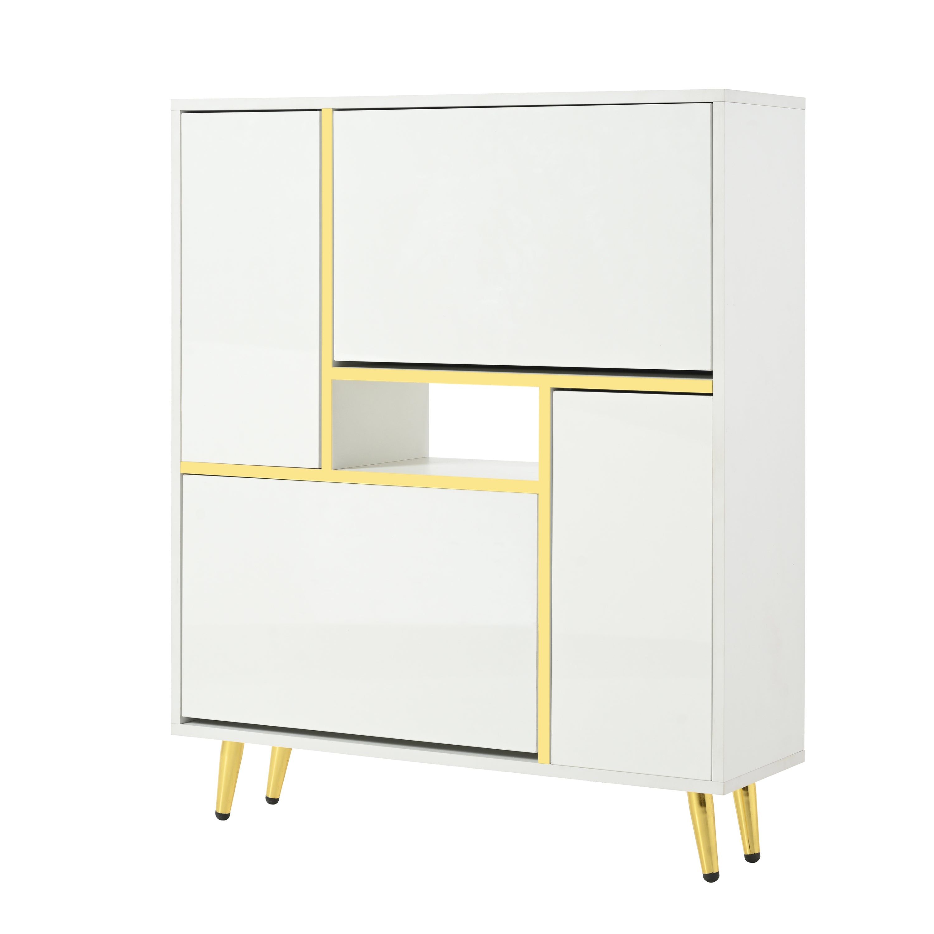 Logidon Moderne Schoenenkast Wit met Hoogglans Front en LED Licht 80x25x96 Cm