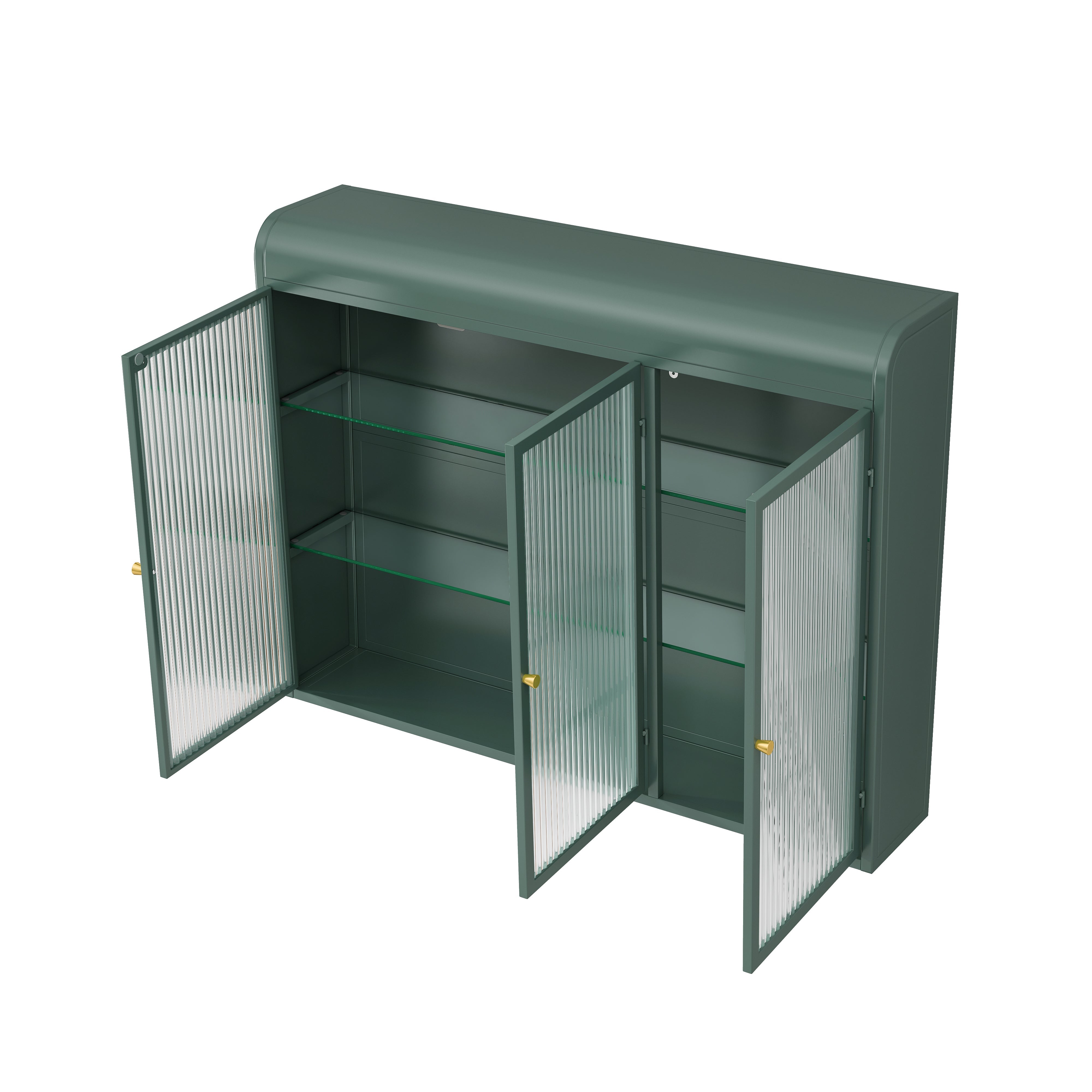 Logidon driedeurs gebogen glazen wandvitrine donkergroen