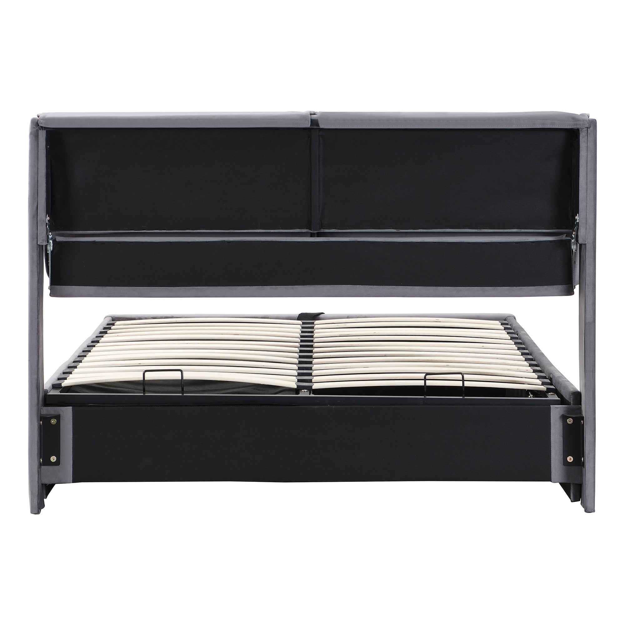 Logidon gestoffeerd bed 140x200 grijs fluweel hydraulisch met drie lades hoofdeinde