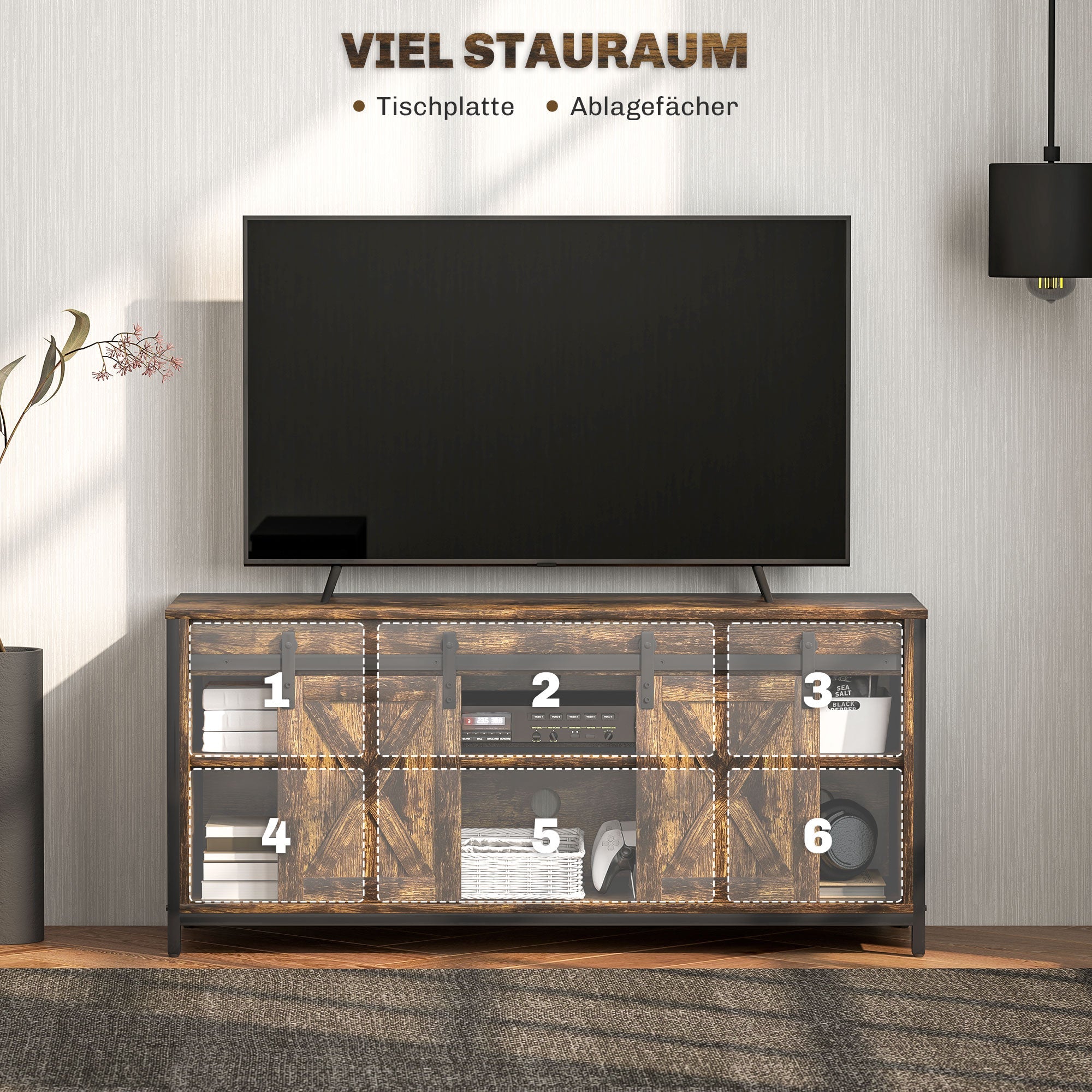 Logidon TV cabinet 120 cm brown industrial look sliding doors