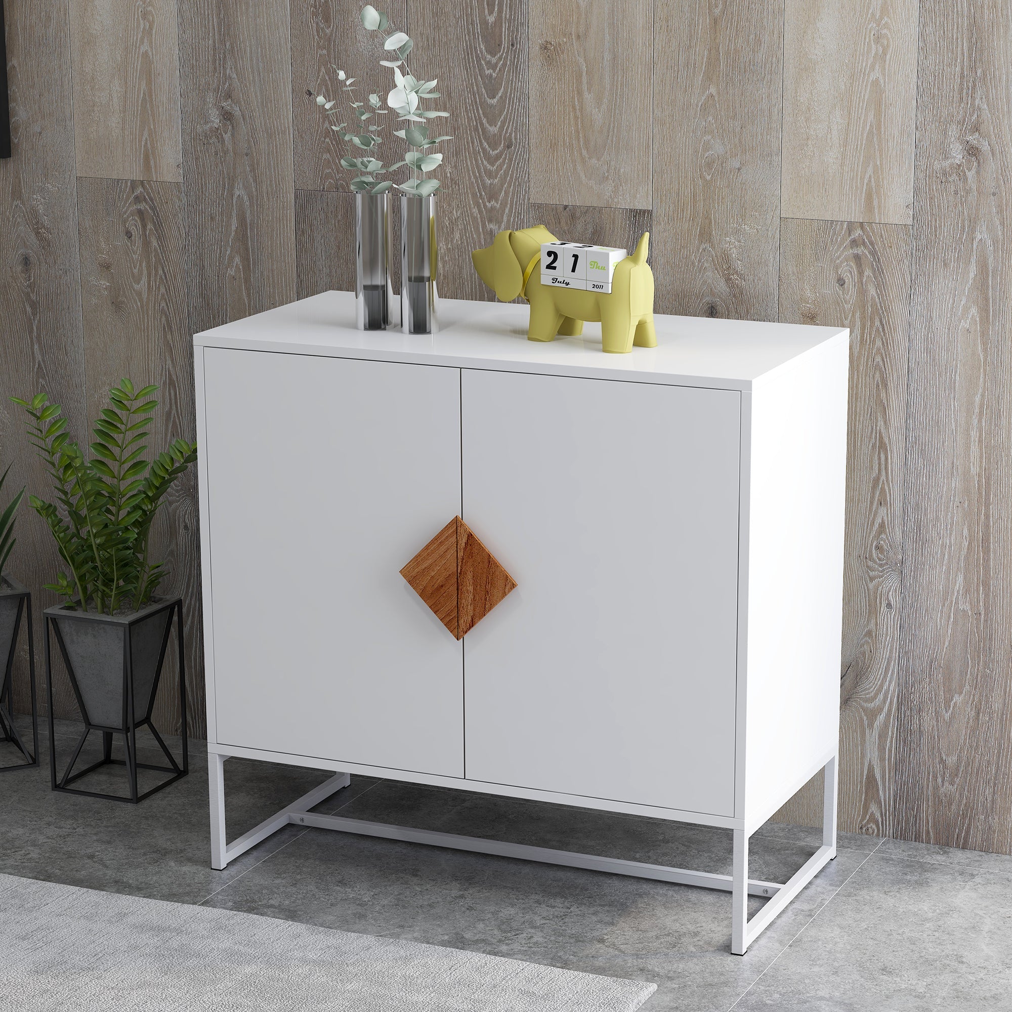 Logidon Wit Dressoir MDF 2 Deuren met Vierkante Handgrepen 80x40x75 cm