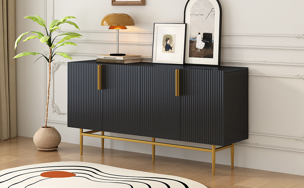 Logidon Modern Dressoir Zwart Gouden Handgrepen 152,5x40,5x80 cm