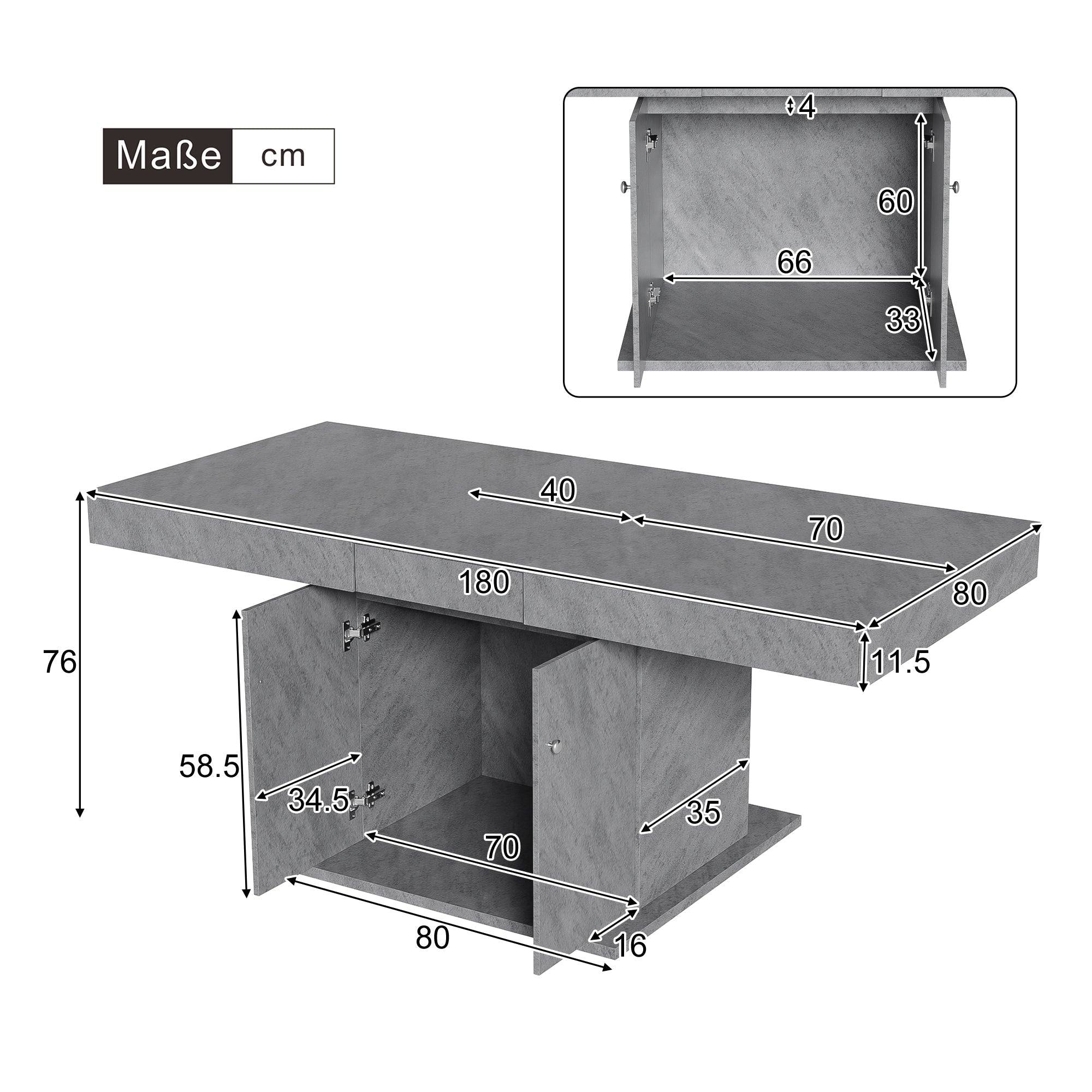 Logidon uitschuifbare eettafel L140/180xB80xH76 cm grijze betonlook