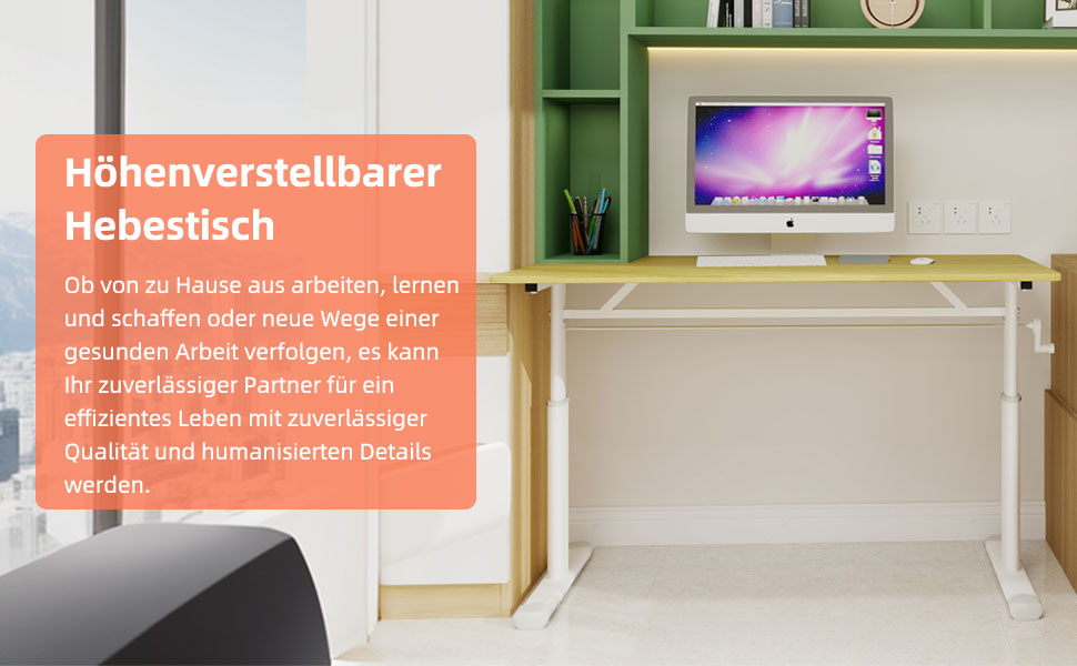 Logidon in hoogte verstelbaar houten bureau handslinger 120 x 60 cm