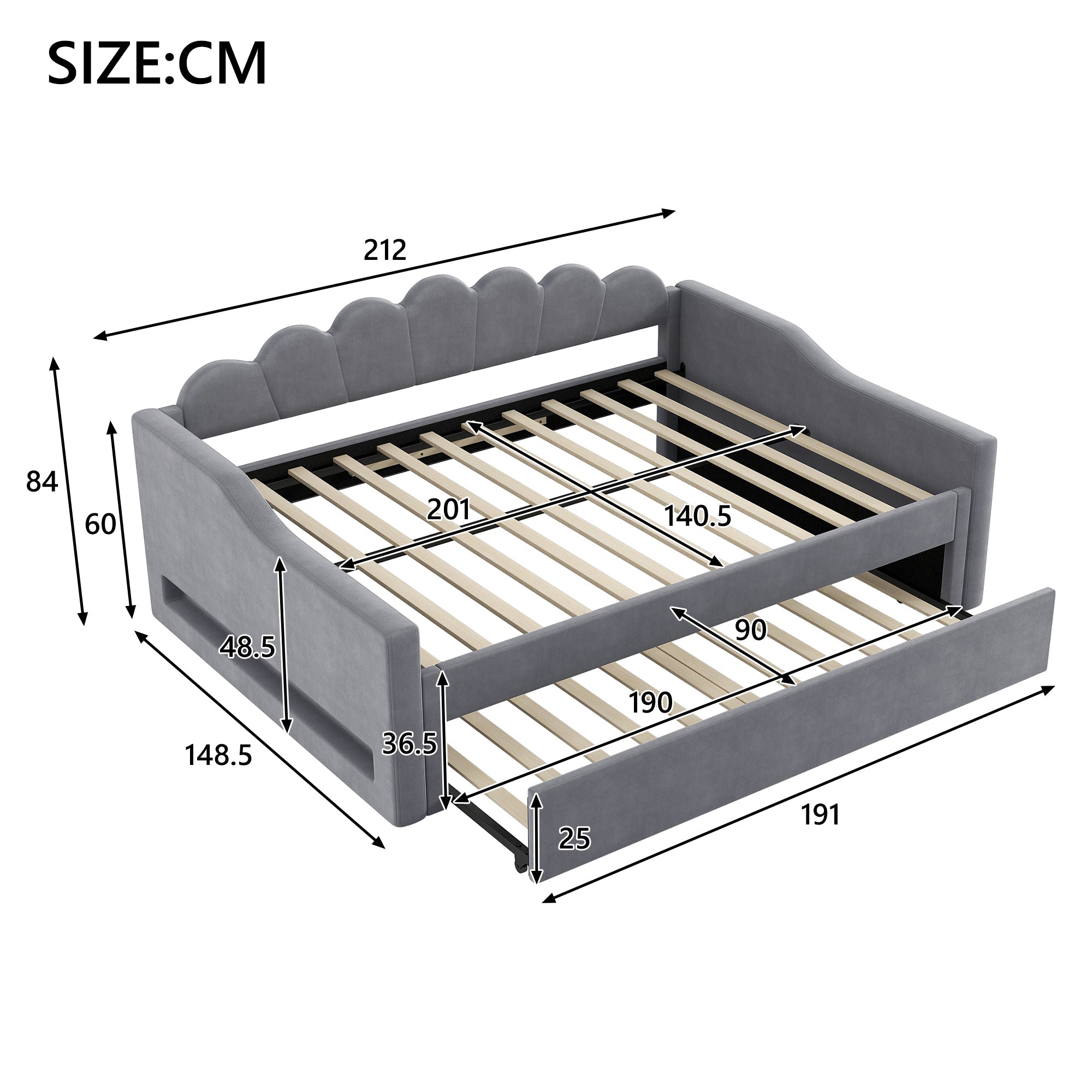 Logidon Gestoffeerd Dagbed 140x200 cm Grijs met LED-riem