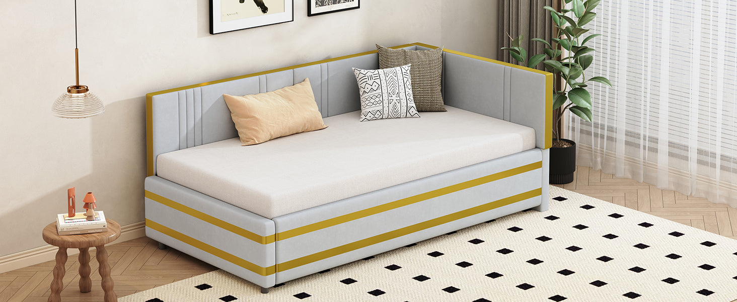 Logidon upholstered bed sofa bed 90x200 multifunctional bed gray velvet fabric