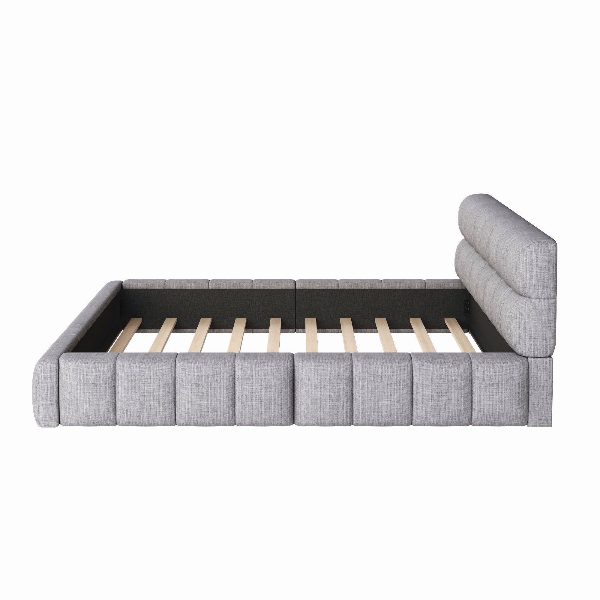 Logidon gestoffeerd bed 140x200 grijs met gecapitonneerd hoofdeinde