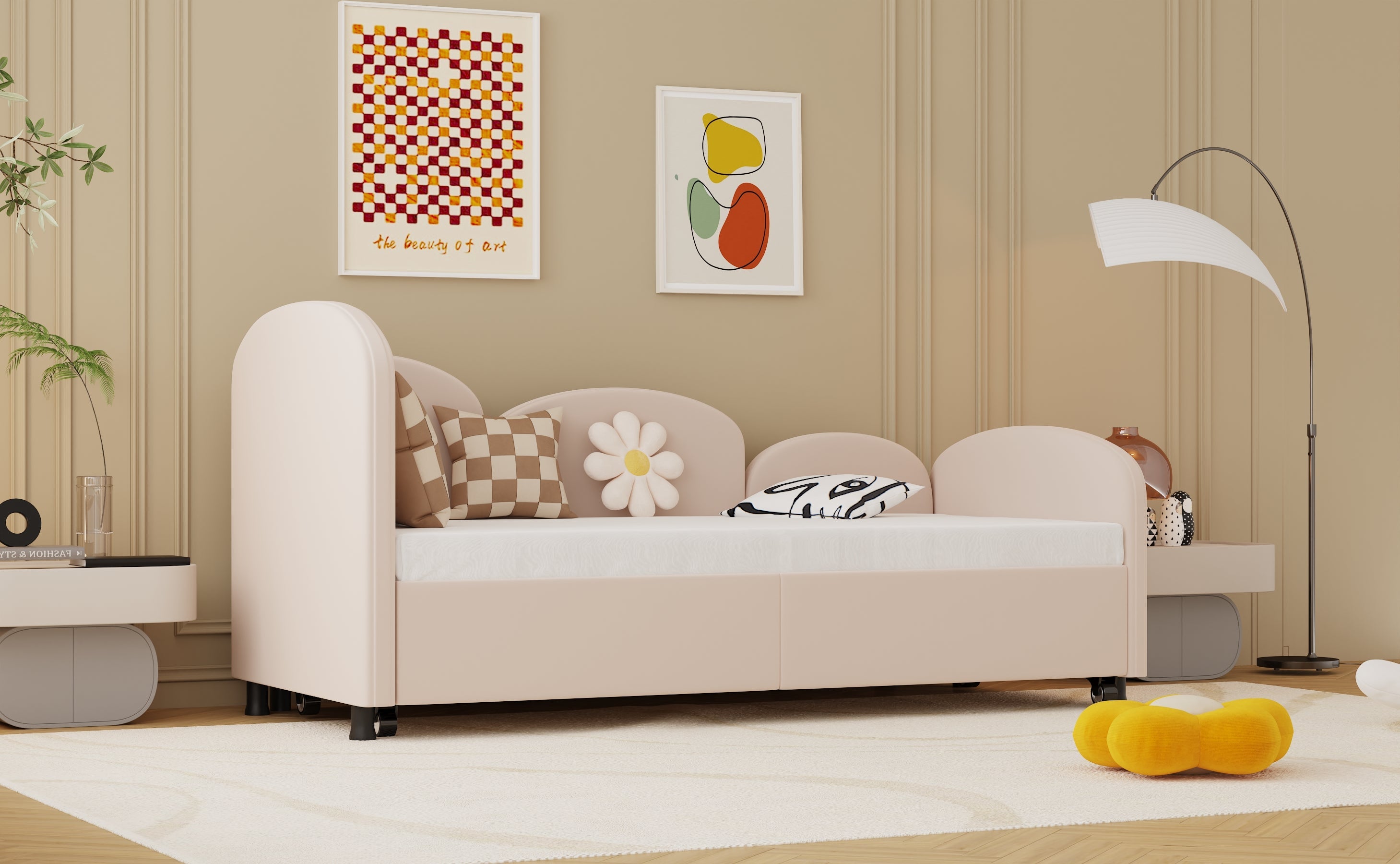 Logidon Softsea Daybed Twin met opbergruimte roze fluweel