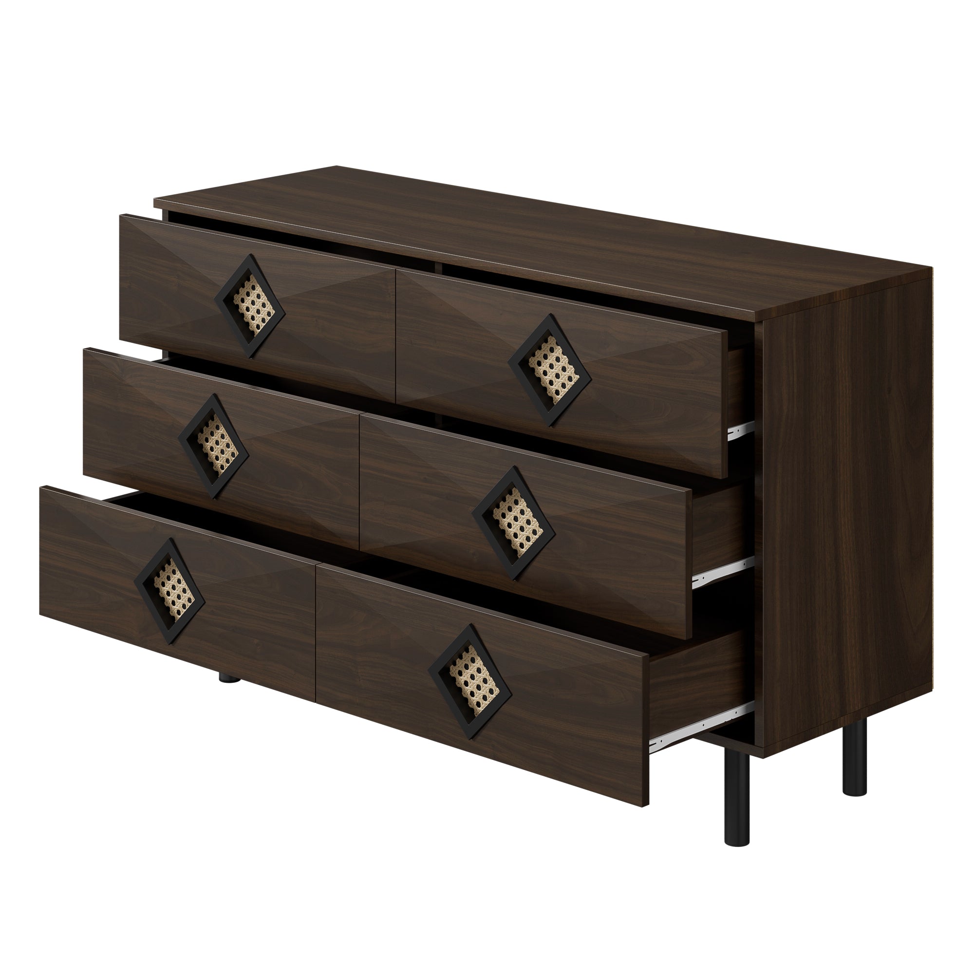 Logidon Elegante kaptafel met 6 laden, walnoot met rotan handvat