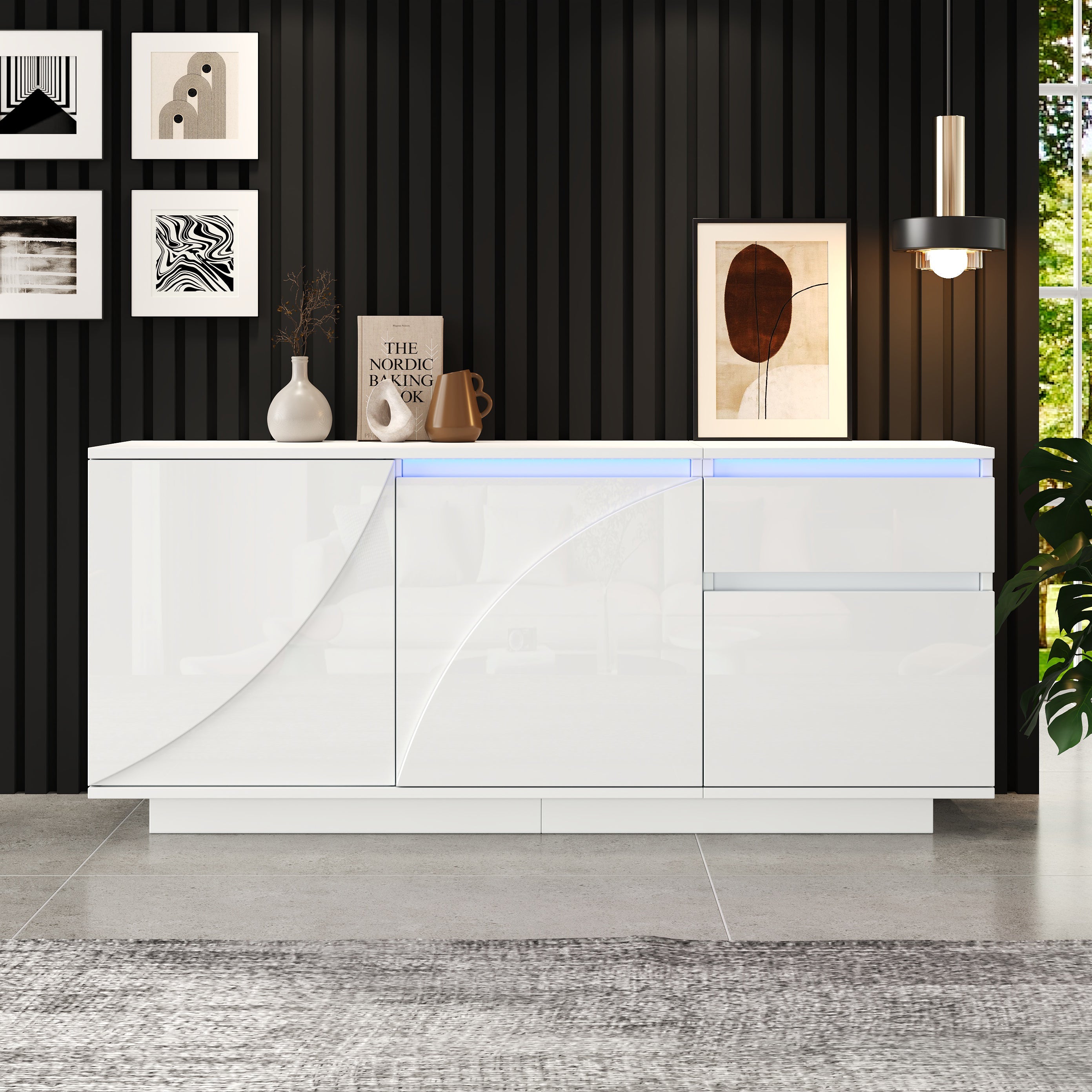 Logidon 140 x 40 x 60 cm hoogglans dressoir wit met LED