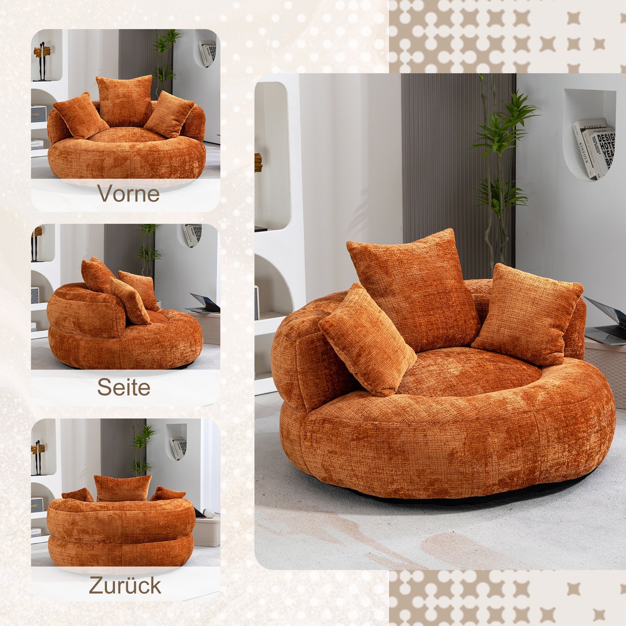 Logidon Lazy Sofa Oranje Chenille Comfort Ligstoel Met Hoge Rug