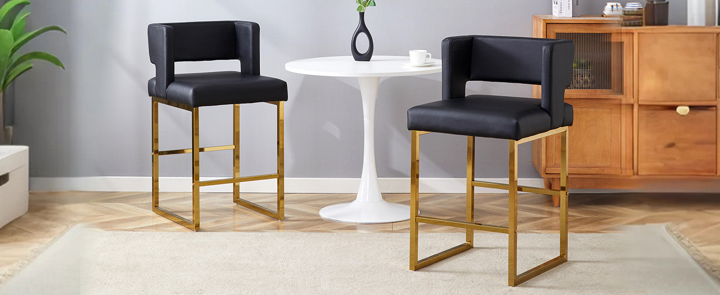 Logidon Barkruk Set 2 Zwart Kunstleer Gouden Poten Nordic