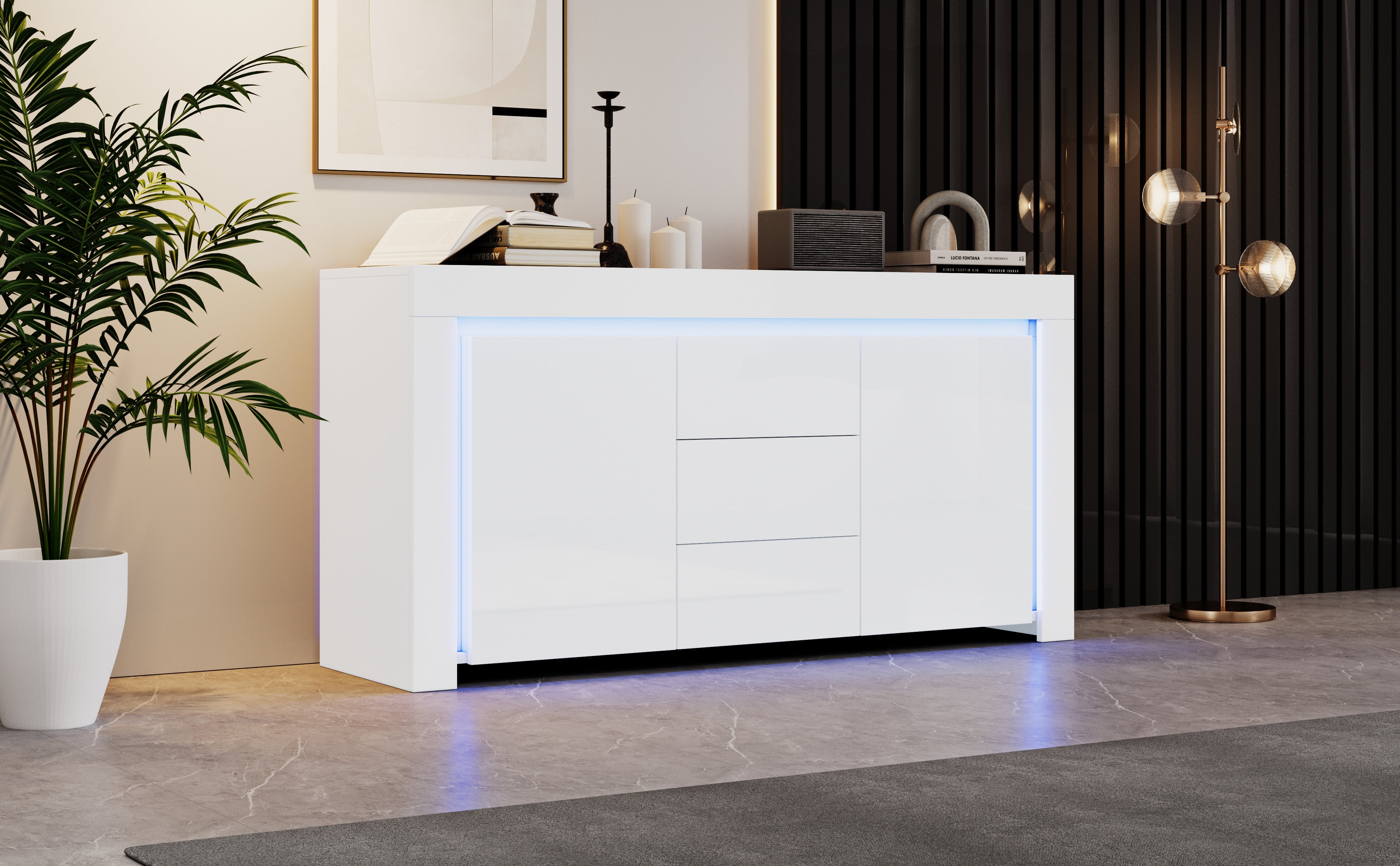 Logidon wit hoogglans dressoir 140x40x65 cm met LED verlichting