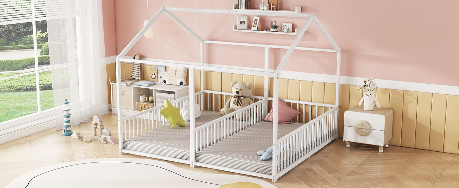 Logidon metalen bed kinderbed 90x200 cm huisvorm wit