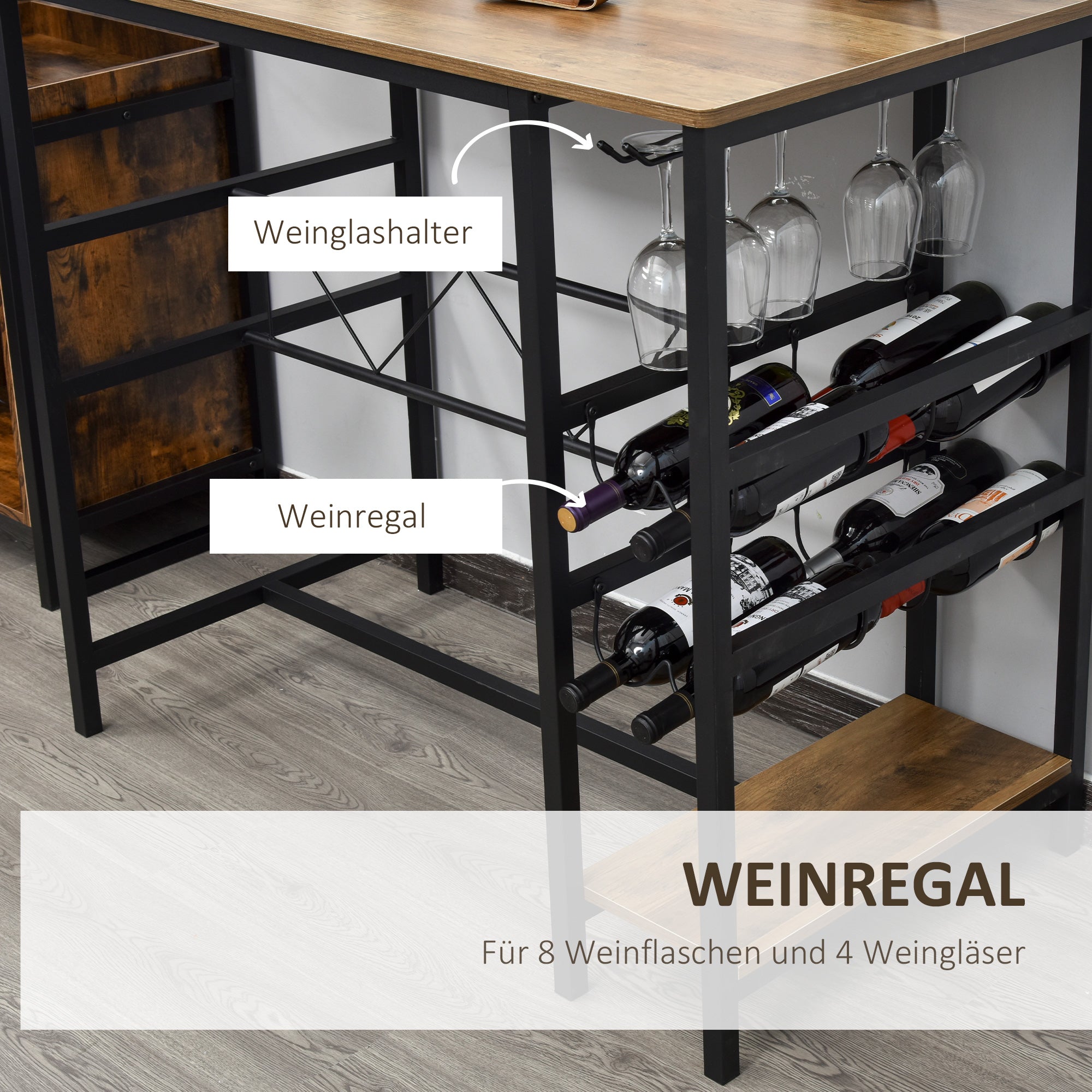 Logidon Bar Table Set 3 Pieces Natural Wood and Black 108x60x95 cm