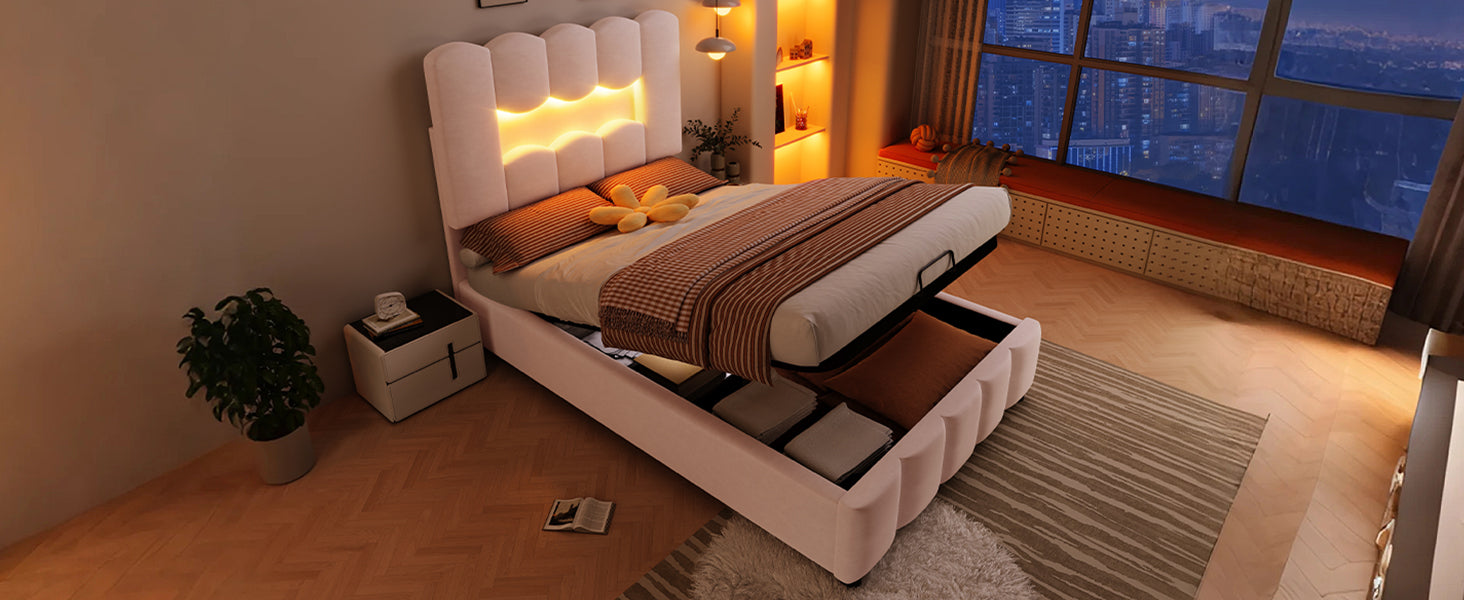Logidon upholstered bed 90x200 pink velvet LED lighting hydraulic