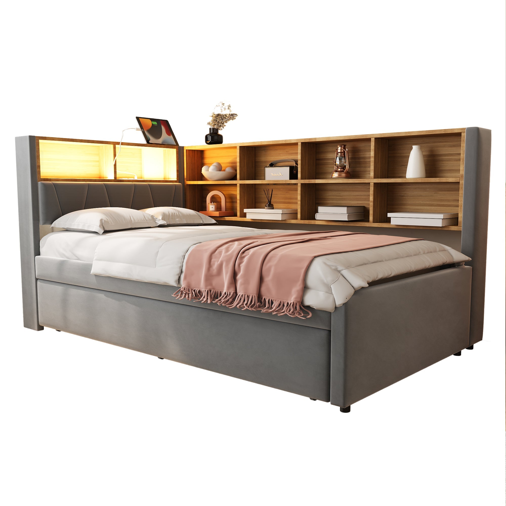 Logidon slaapbank 90x200 met uitschuifbaar bed 90x190 LED-verlichting