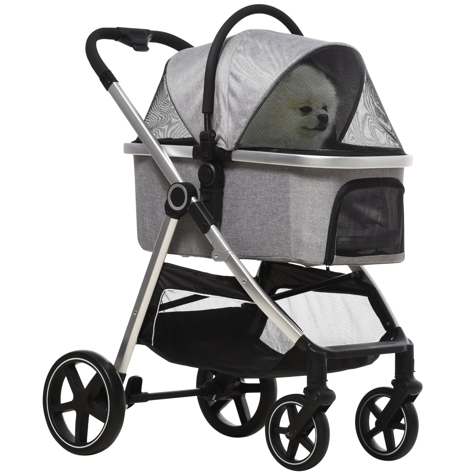 Logidon Hondenbuggy 2-in-1 Opvouwbaar met remmen Gaasraam Lichtgrijs
