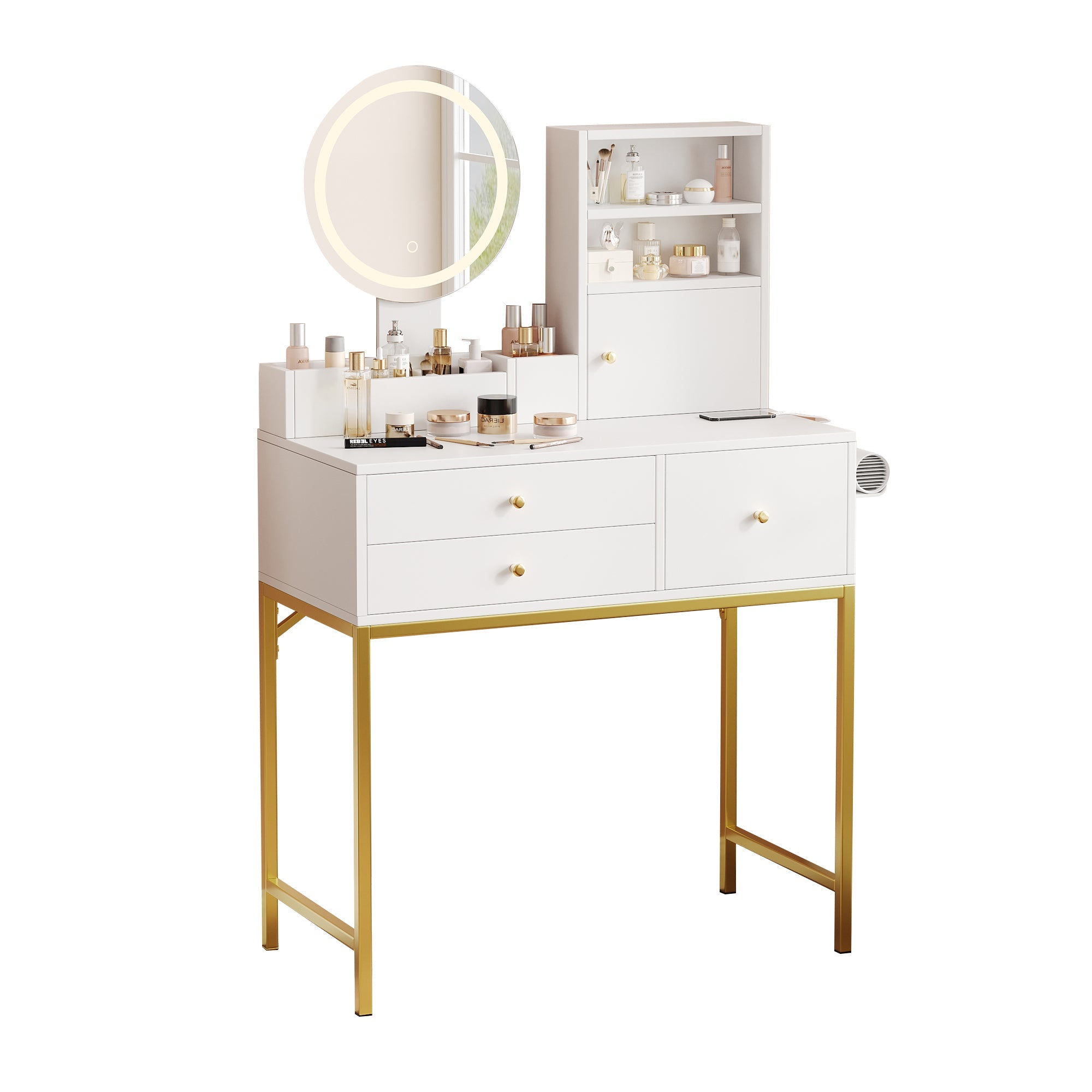 Logidon kaptafel met dimbare LED verlichting wit 80x40x134 cm