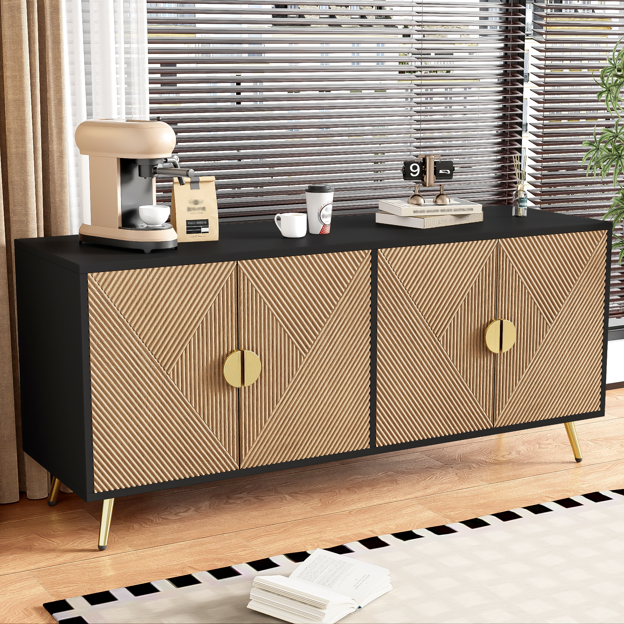 Logidon Dressoir 160 cm Bruin Vier Deuren Met Gouden Handgrepen