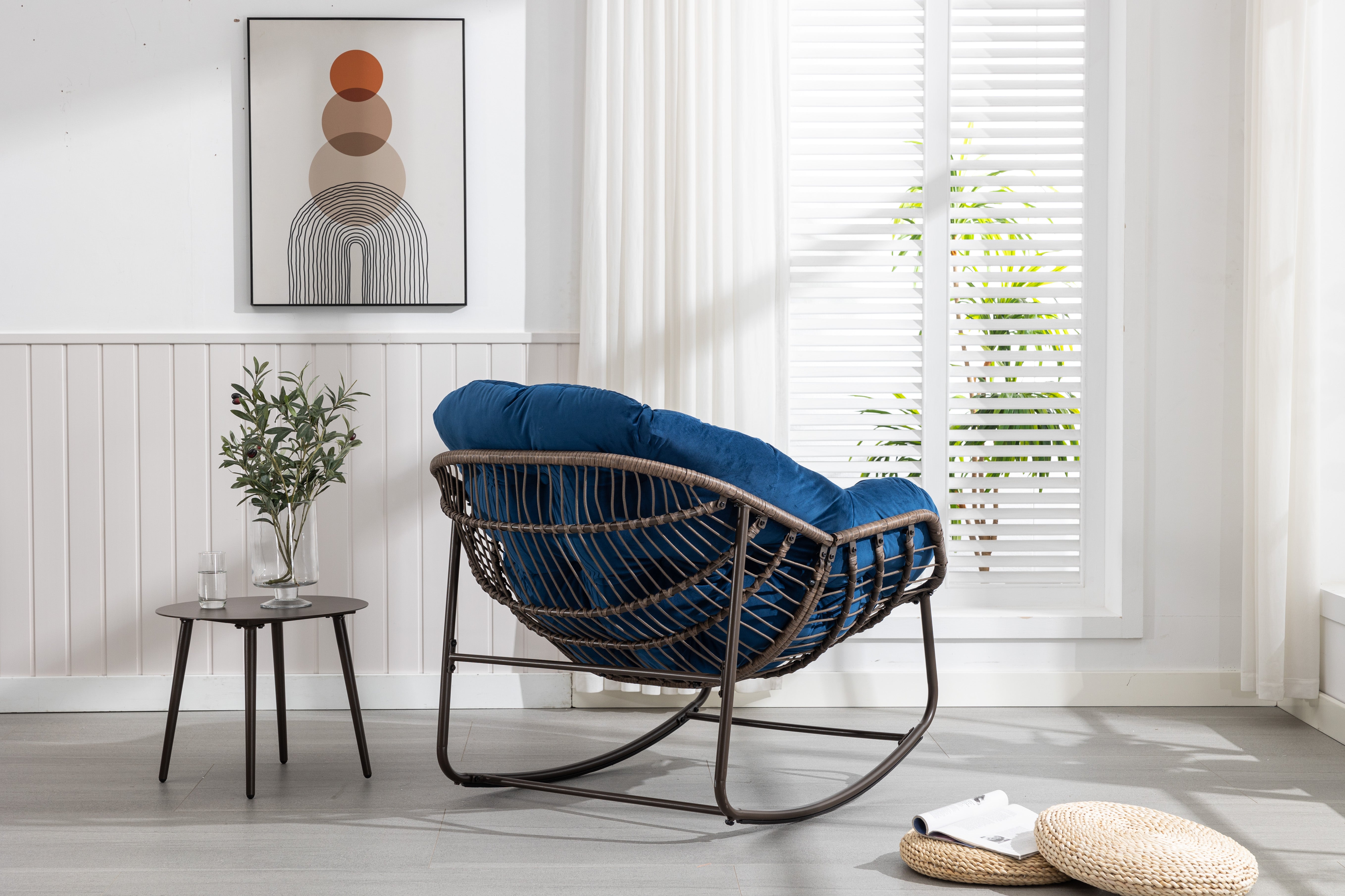 Logidon Outdoor Rotan Oversized Schommelstoel Marineblauwe Tuinstoel