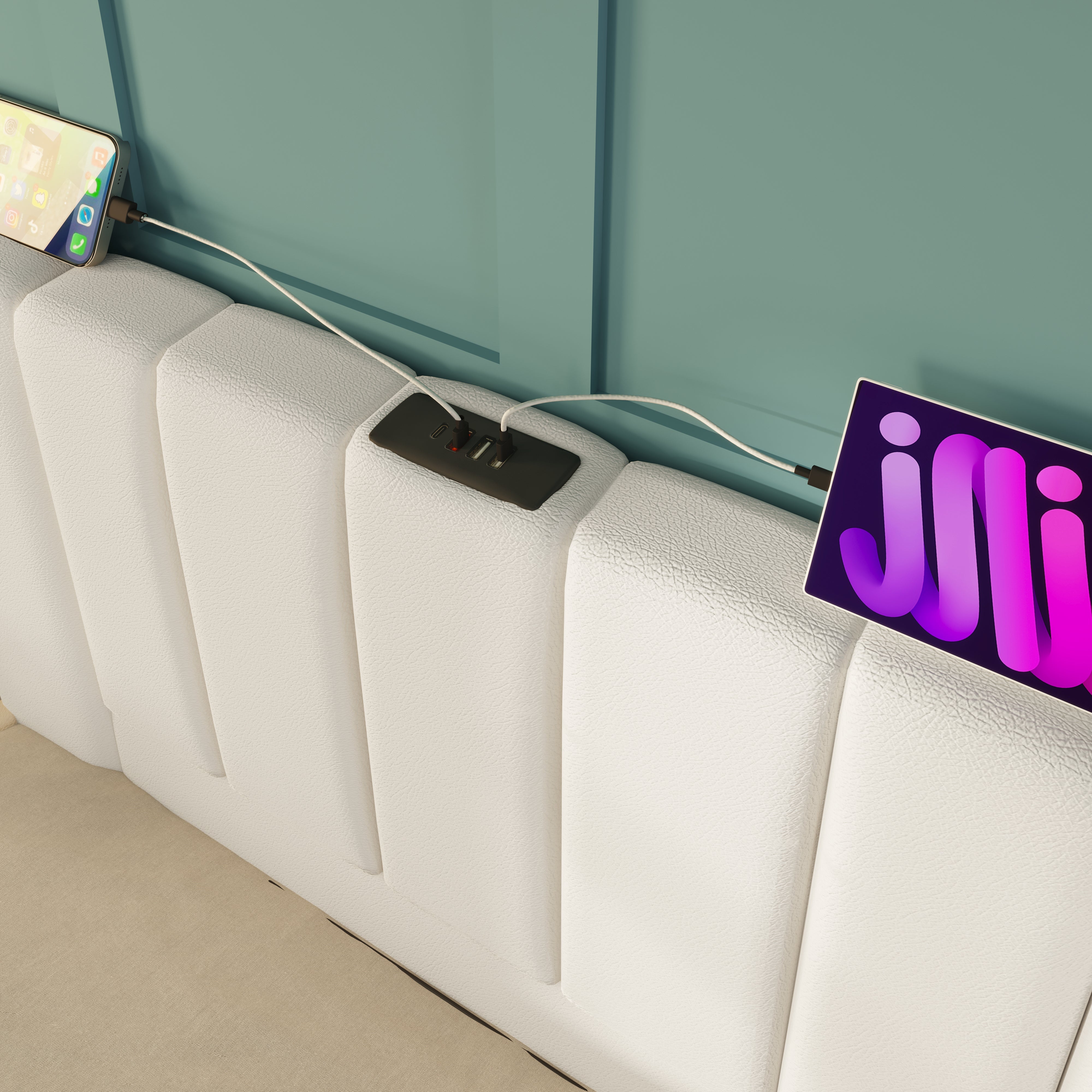 Logidon gestoffeerd bed 180x200 wit met opbergruimte LED app-bedieningsmatras