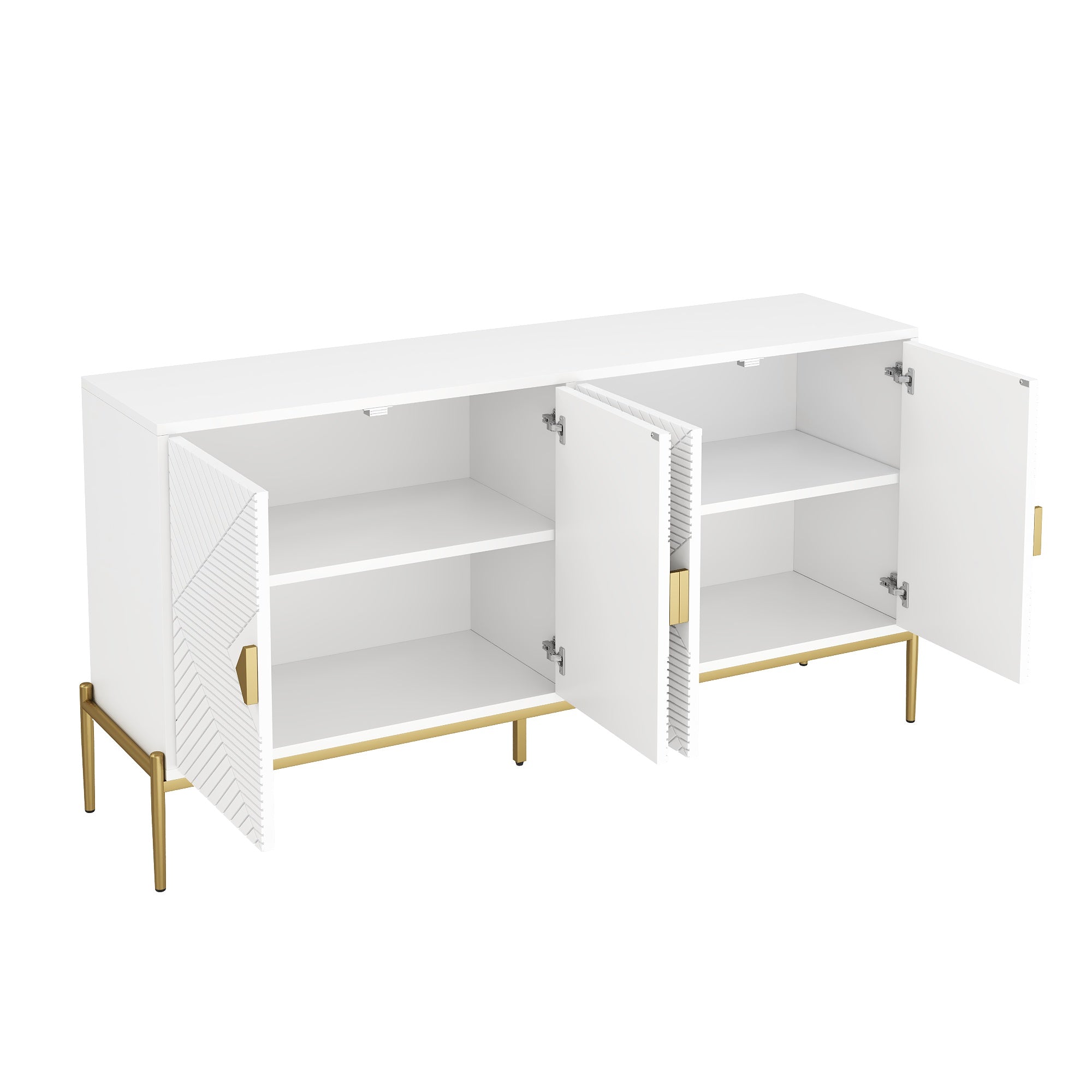 Logidon Modern dressoir wit met gouden details, 4 deuren, 162x40x80