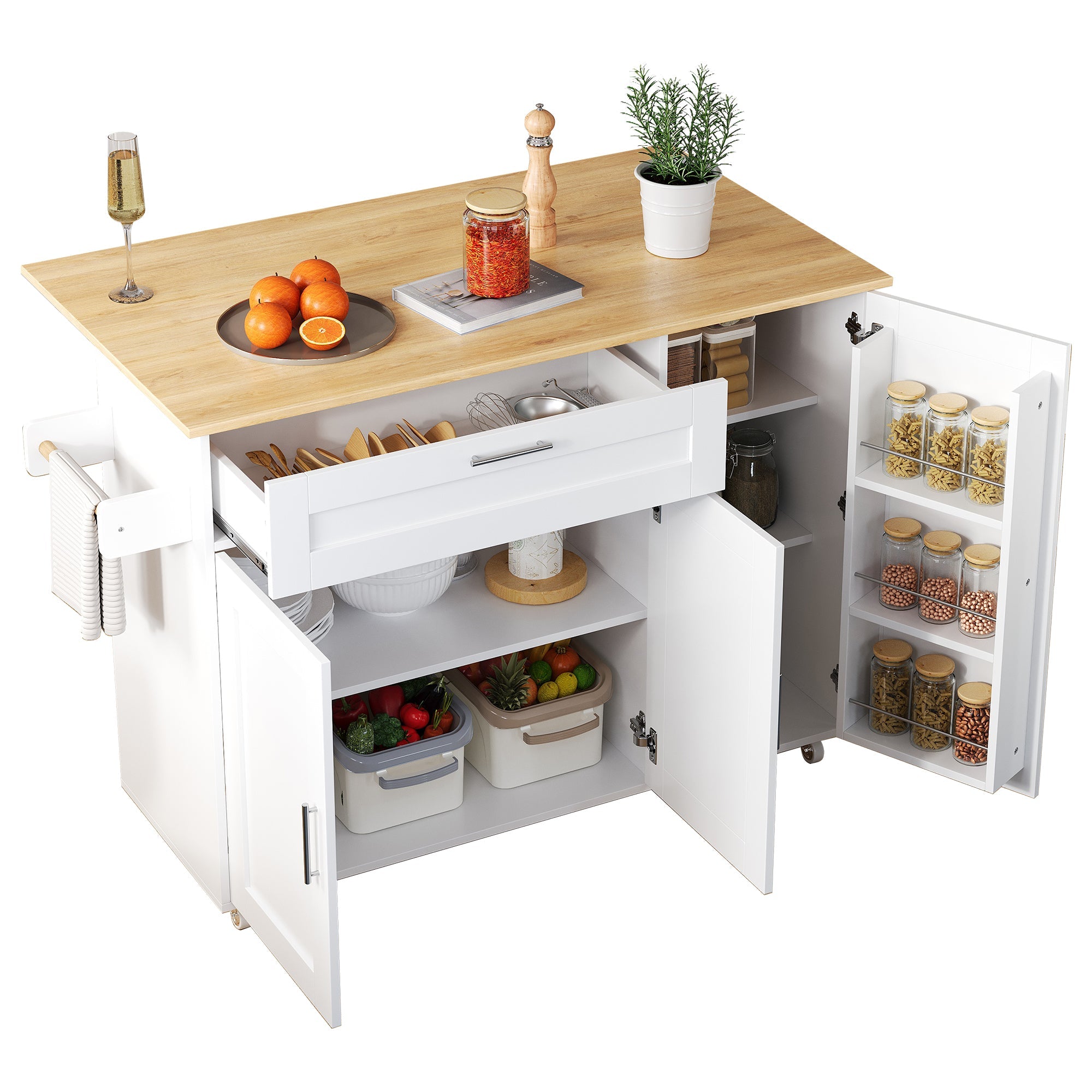 Logidon Mobile Kitchen Table 132.5x70 Cm Oak Grain Folding Top