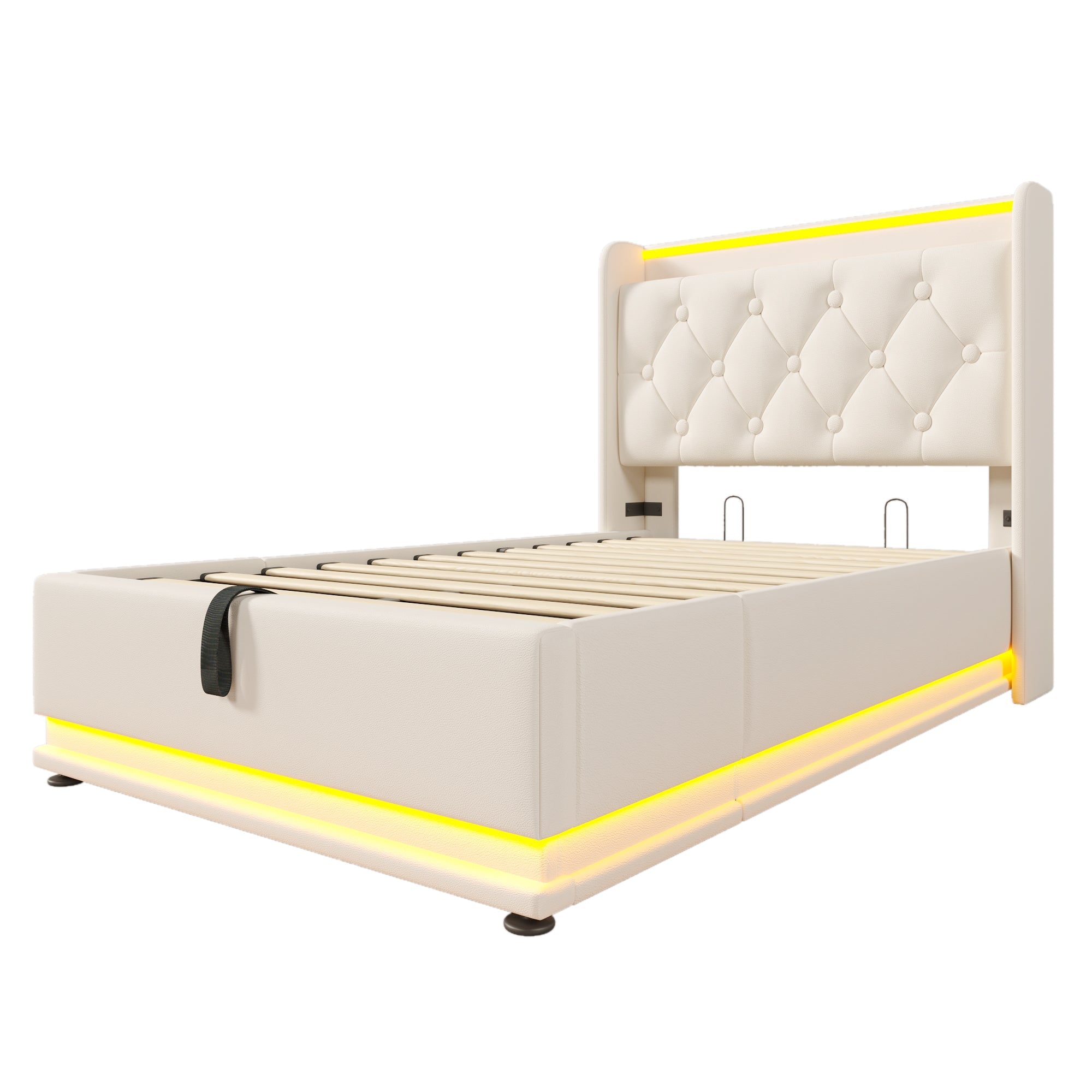 Logidon gestoffeerd bed eenpersoons 90x200 cm wit PU 360 SurroundLED USB C oplaadfunctie