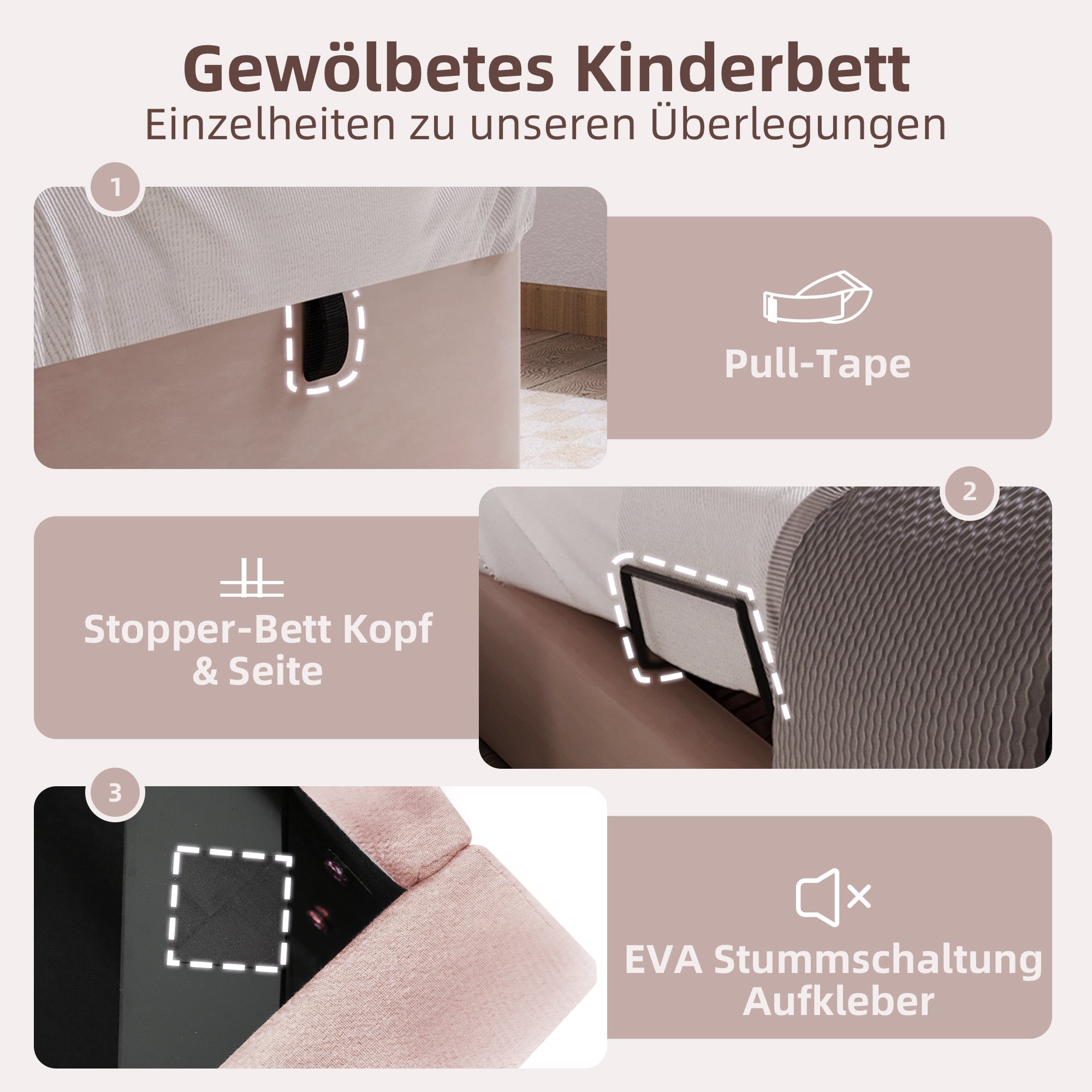 Logidon gestoffeerd bed kinderbed roze 90x200 cm met matras